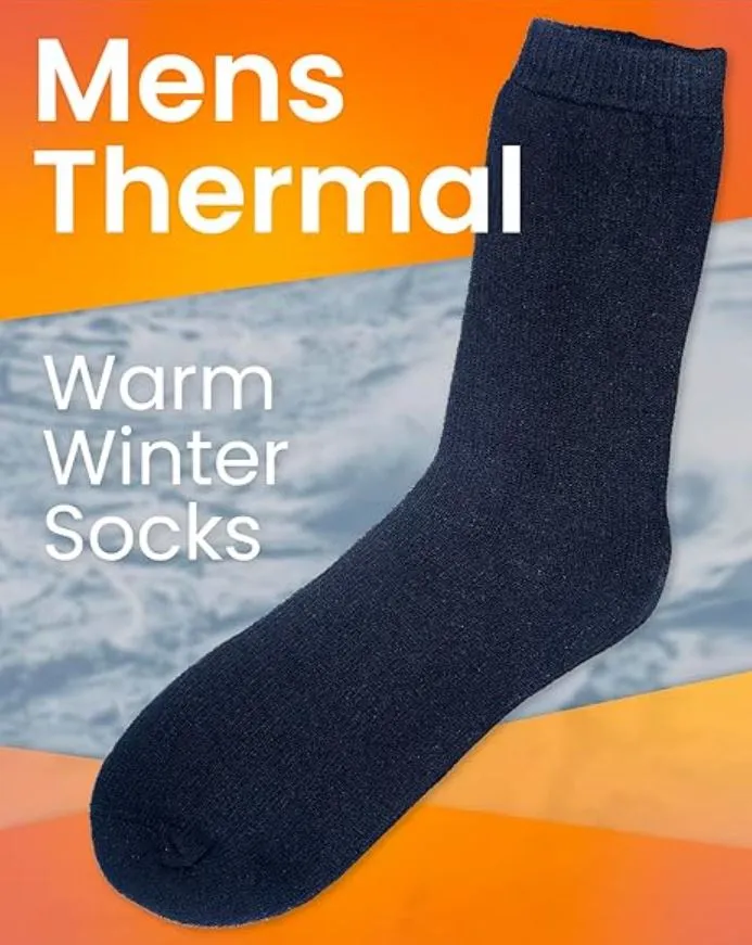 9 Pairs Mens Heavy Duty Winter Hiking Thermal Cotton Crew Work Socks - Black / Navy / Charcoal