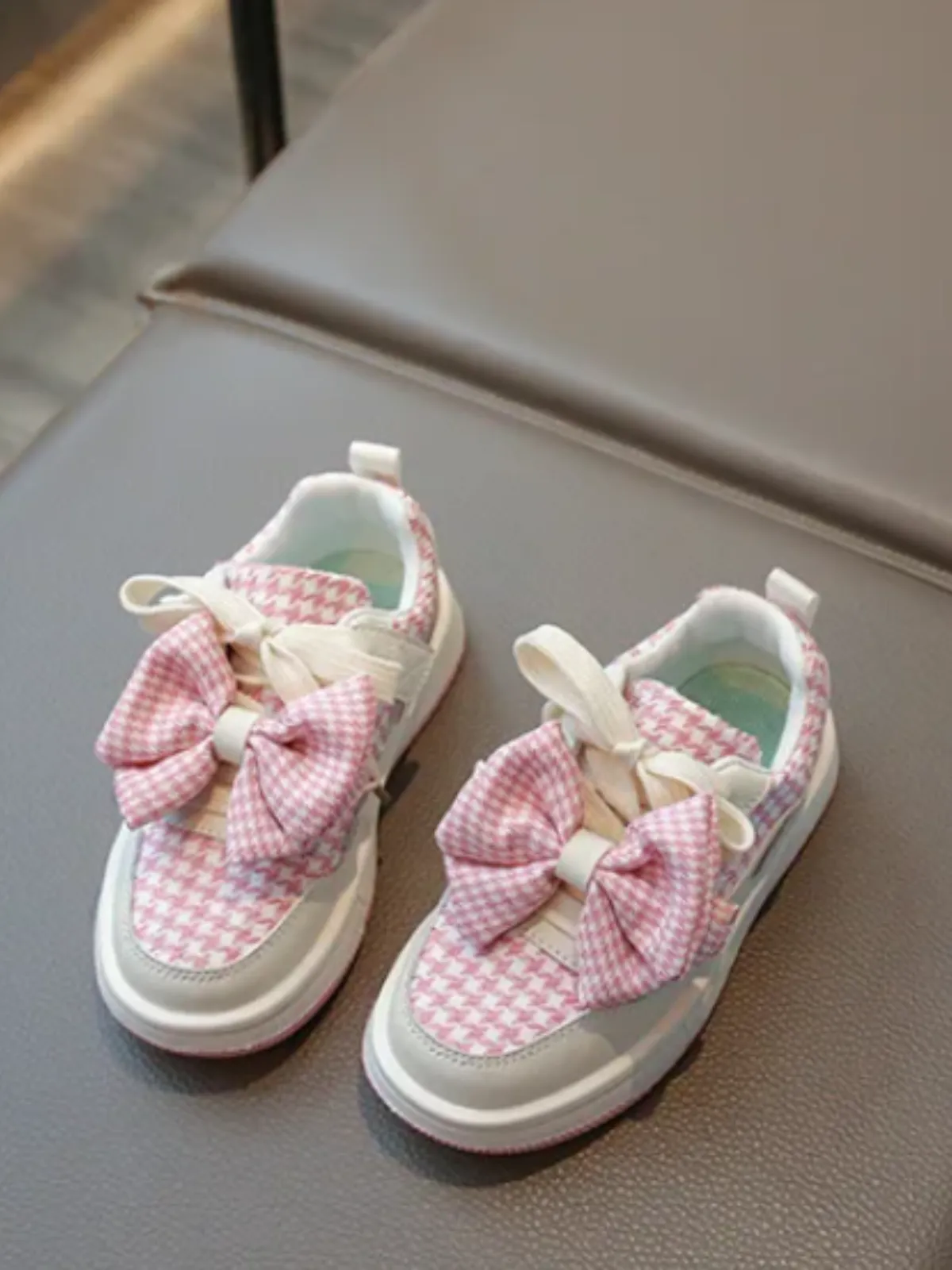 Casual Houndstooth Bow Sneakers By Liv and Mia