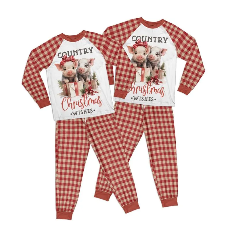 Country Christmas Cute Pigs Adult Pajamas Set