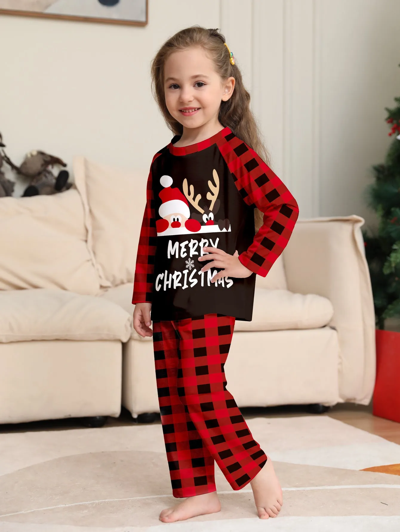 Cute Monogrammed Santa Parent-Child Holiday Pajama Set