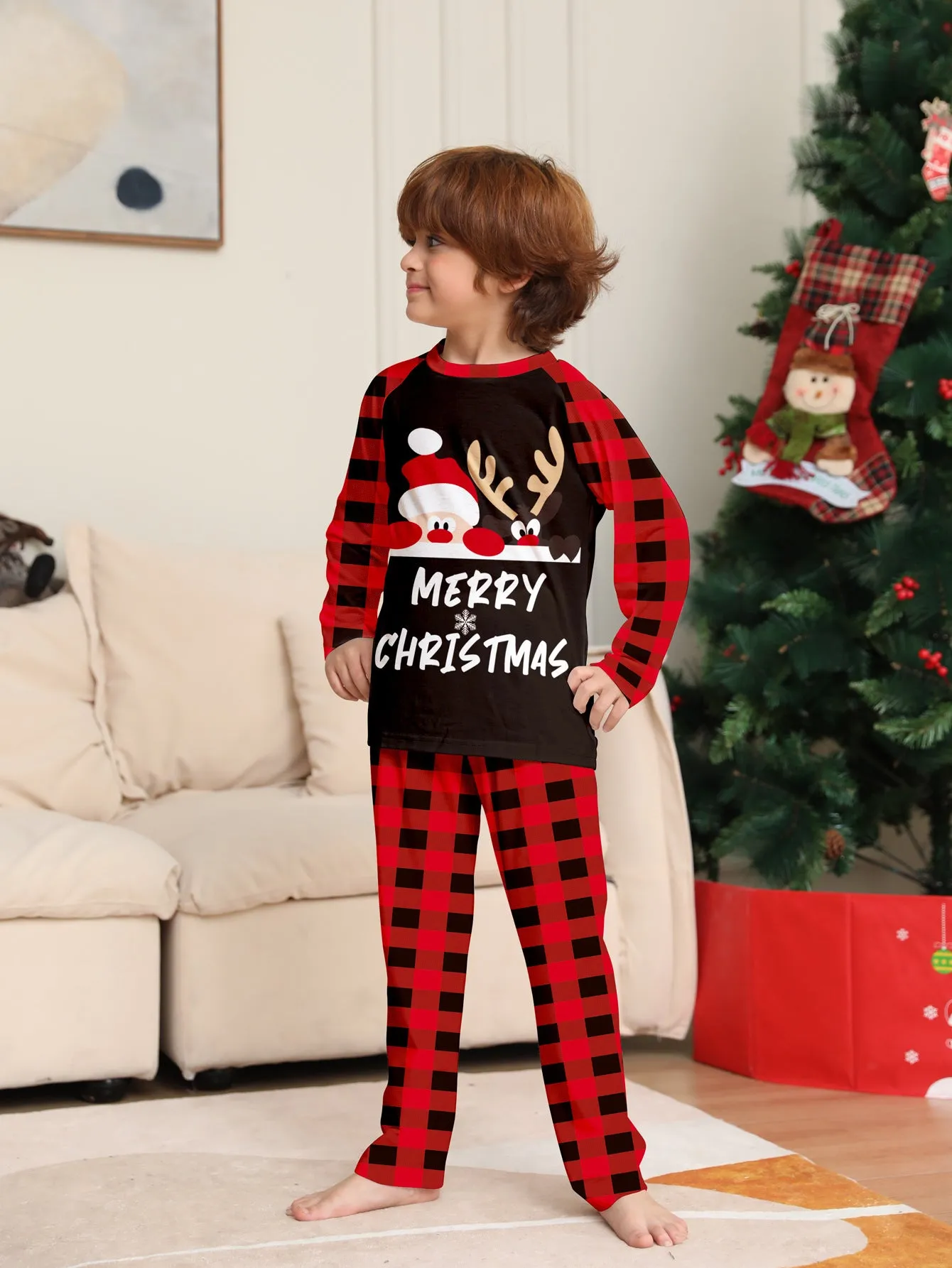 Cute Monogrammed Santa Parent-Child Holiday Pajama Set