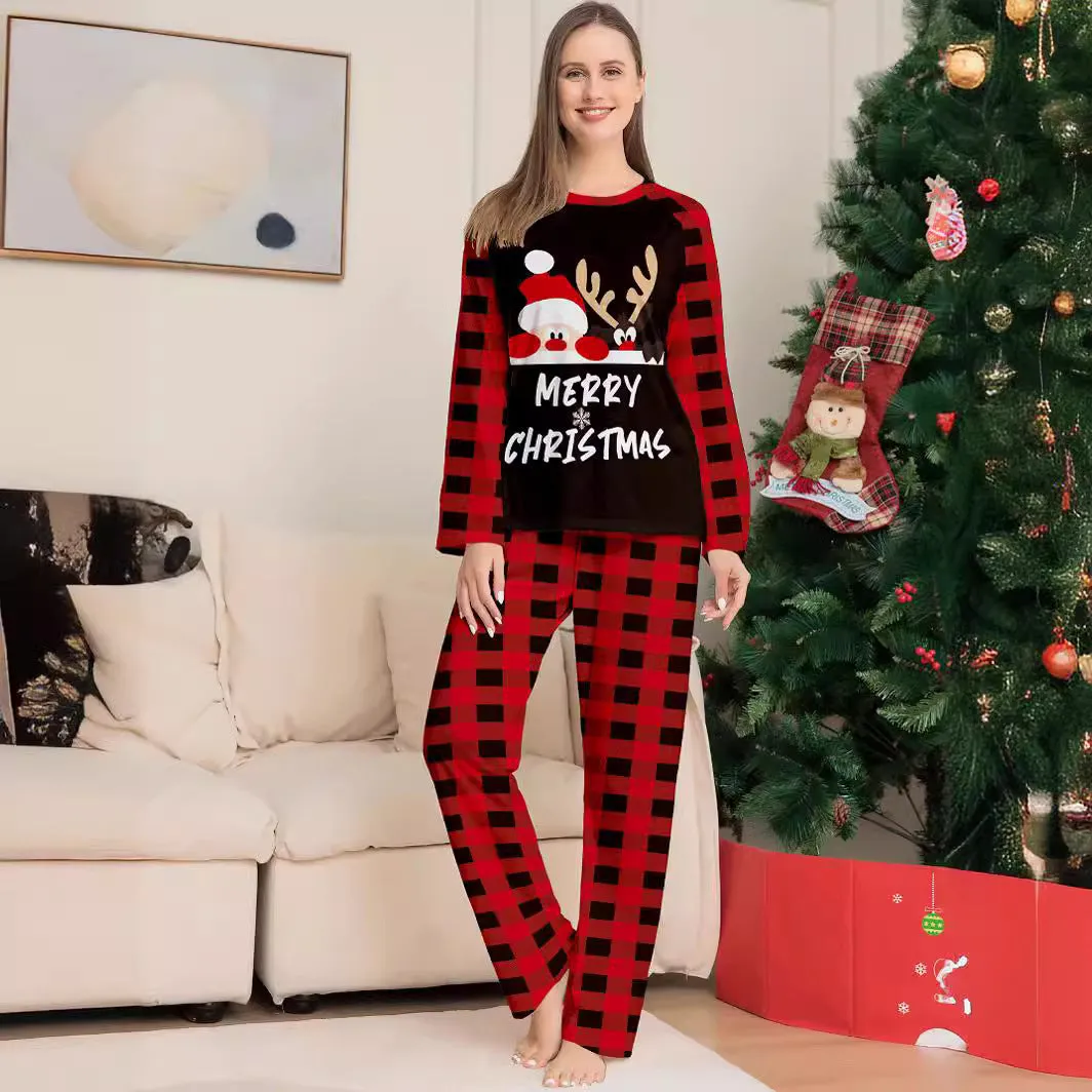 Cute Monogrammed Santa Parent-Child Holiday Pajama Set