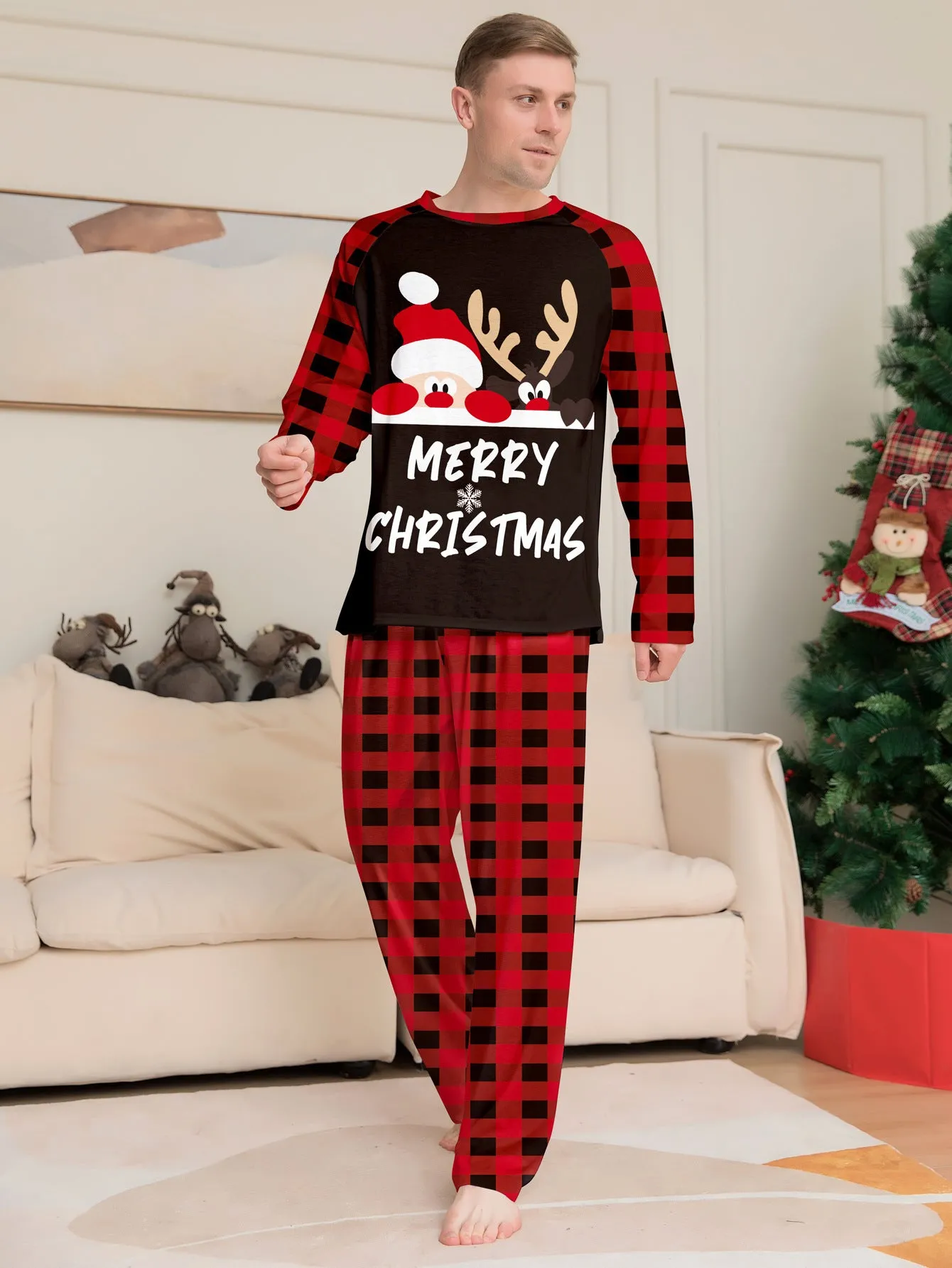 Cute Monogrammed Santa Parent-Child Holiday Pajama Set