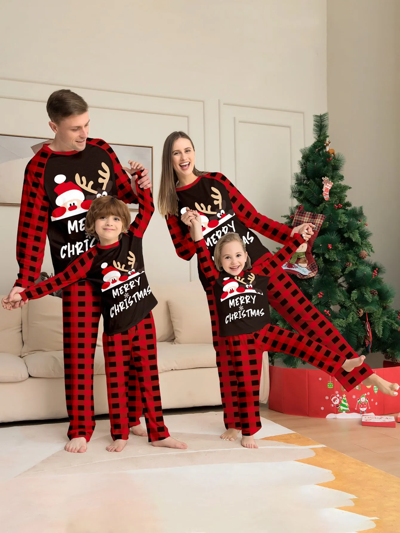 Cute Monogrammed Santa Parent-Child Holiday Pajama Set