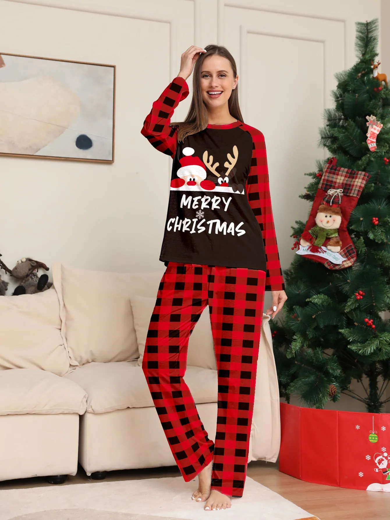 Cute Monogrammed Santa Parent-Child Holiday Pajama Set