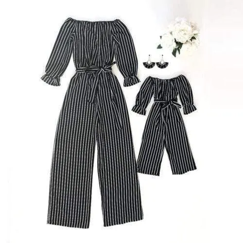 Fashion Striped Family Matching Clothes for Mother and Daughter