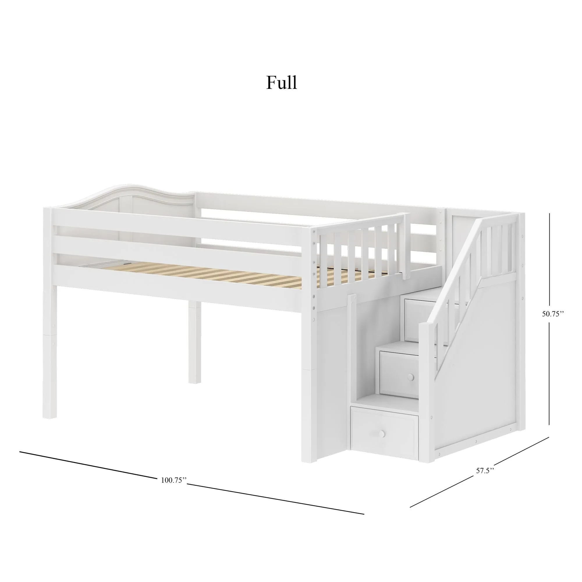 Full XL Low Loft Bed with Stairs