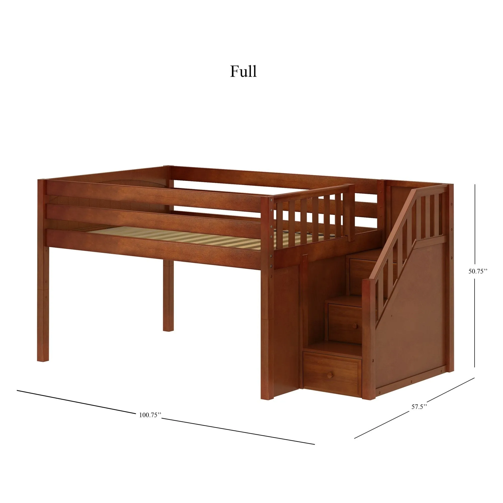 Full XL Low Loft Bed with Stairs