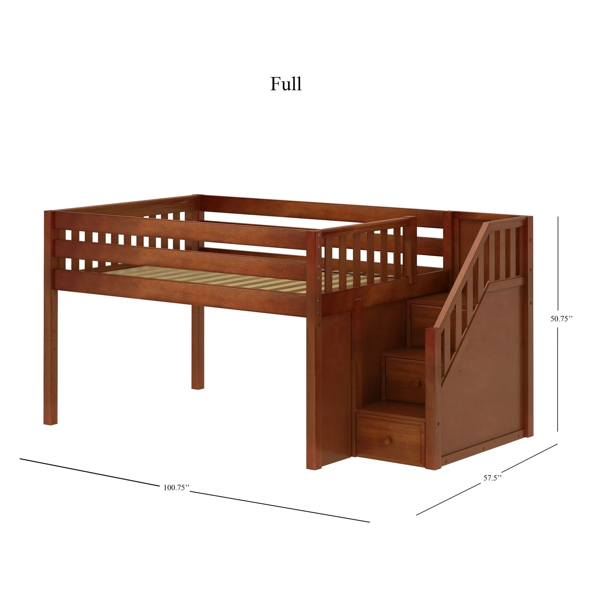 Full XL Low Loft Bed with Stairs