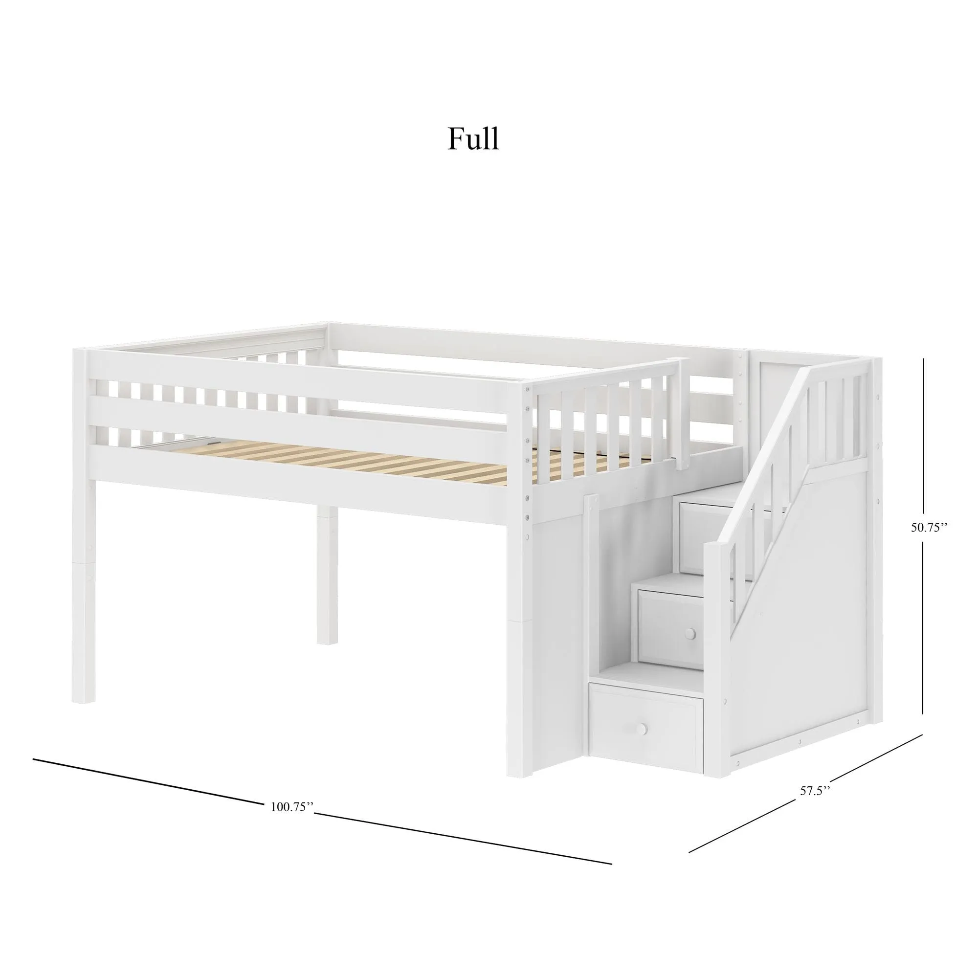 Full XL Low Loft Bed with Stairs