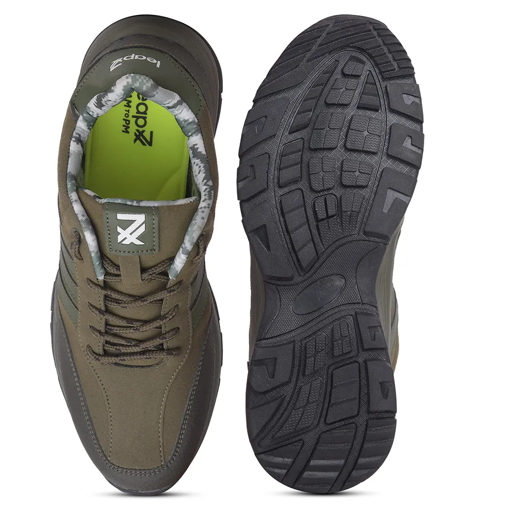 Leap7x Casual Olive Green Lacing Trekking Shoes For Mens COLUMBIA6E By Liberty