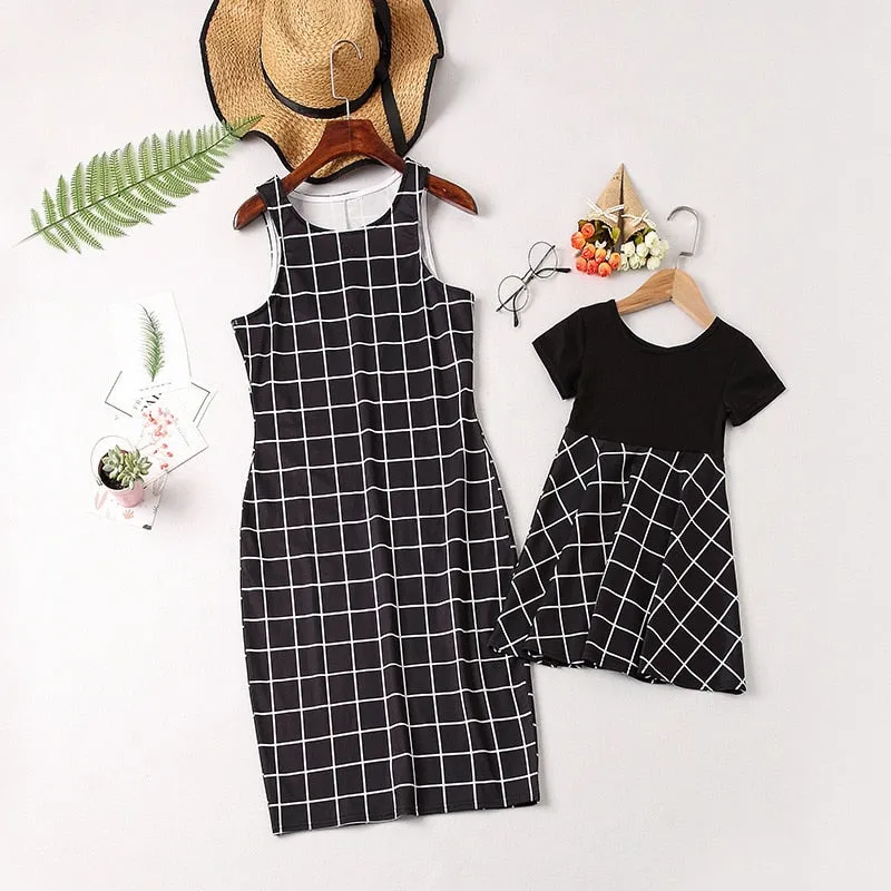 Matching Family Outfit - Mummy and Daughter Black & White Net Dress