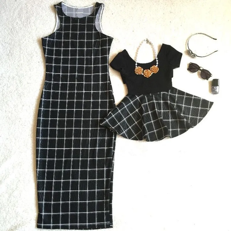 Matching Family Outfit - Mummy and Daughter Black & White Net Dress