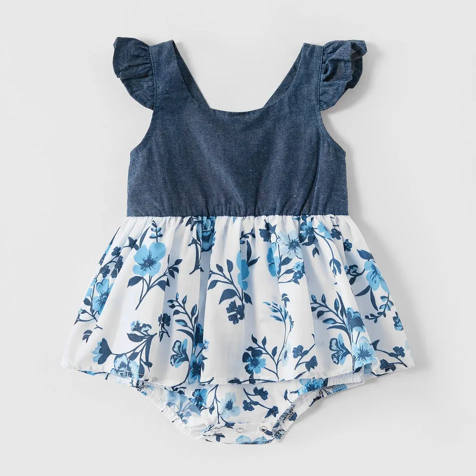 Matching Family Outfits Cotton Denim Sleeveless Dresses for Mommy and Me Denim Shirts for Dad