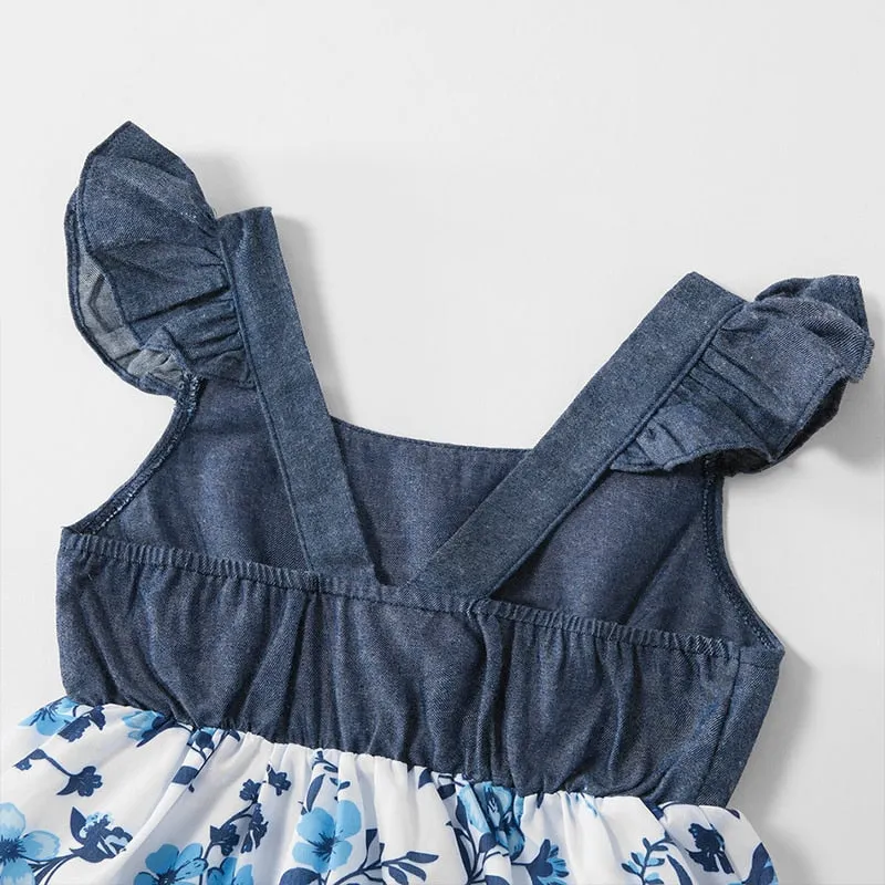 Matching Family Outfits Cotton Denim Sleeveless Dresses for Mommy and Me Denim Shirts for Dad