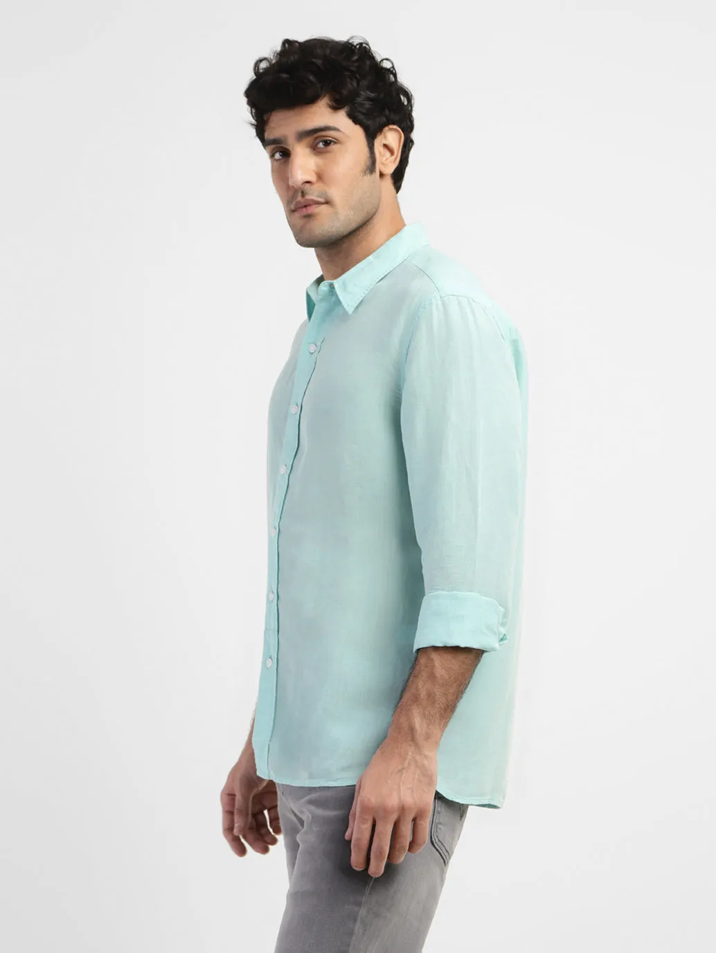 Men's Solid Spread Collar Linen Shirt