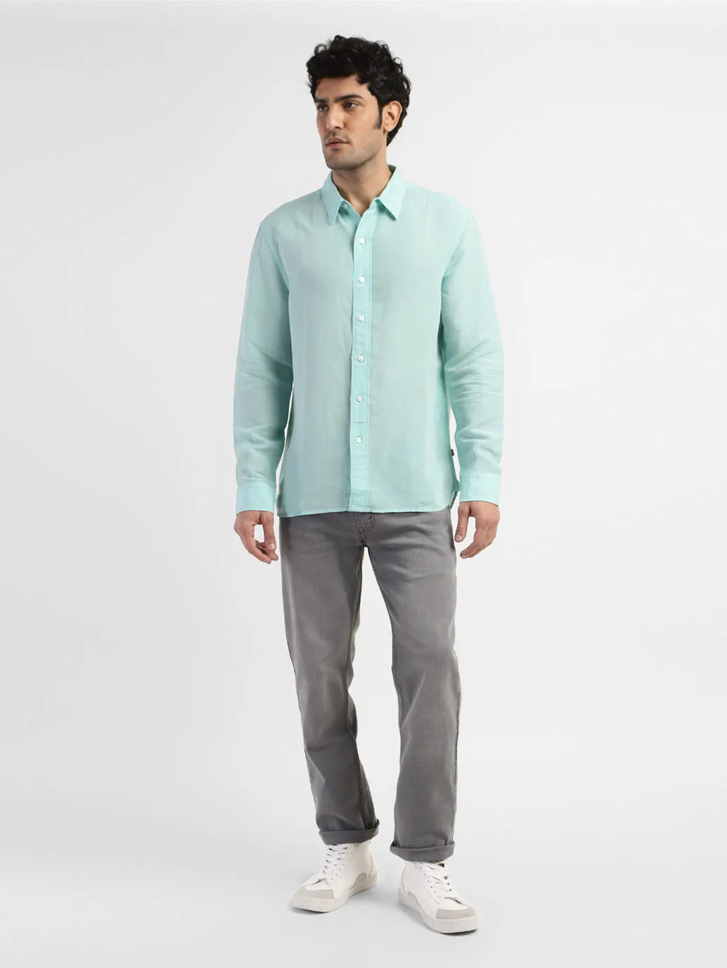 Men's Solid Spread Collar Linen Shirt