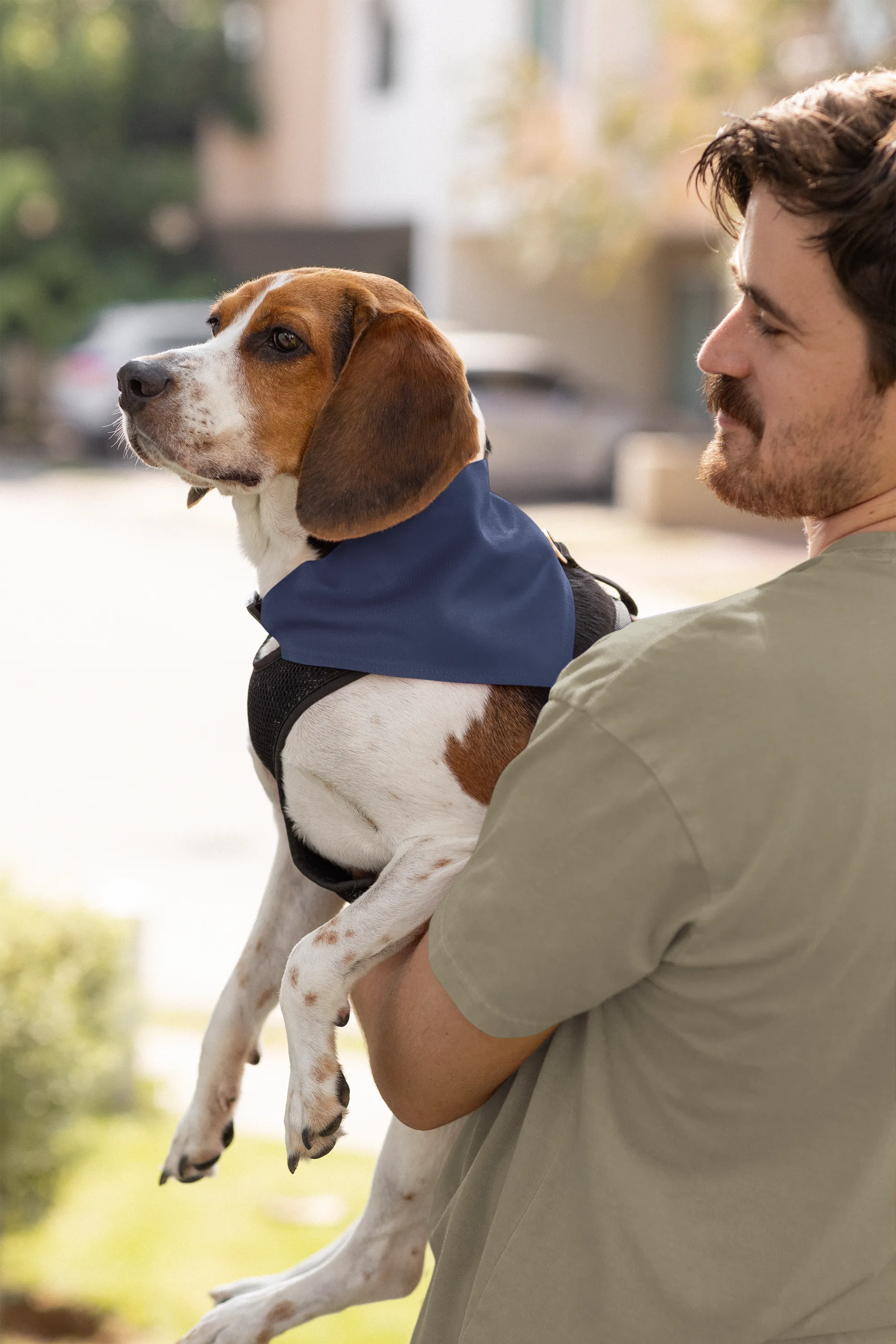 Navy Robe & Swaddle & Dad T-Shirt & Pet Bandana Set