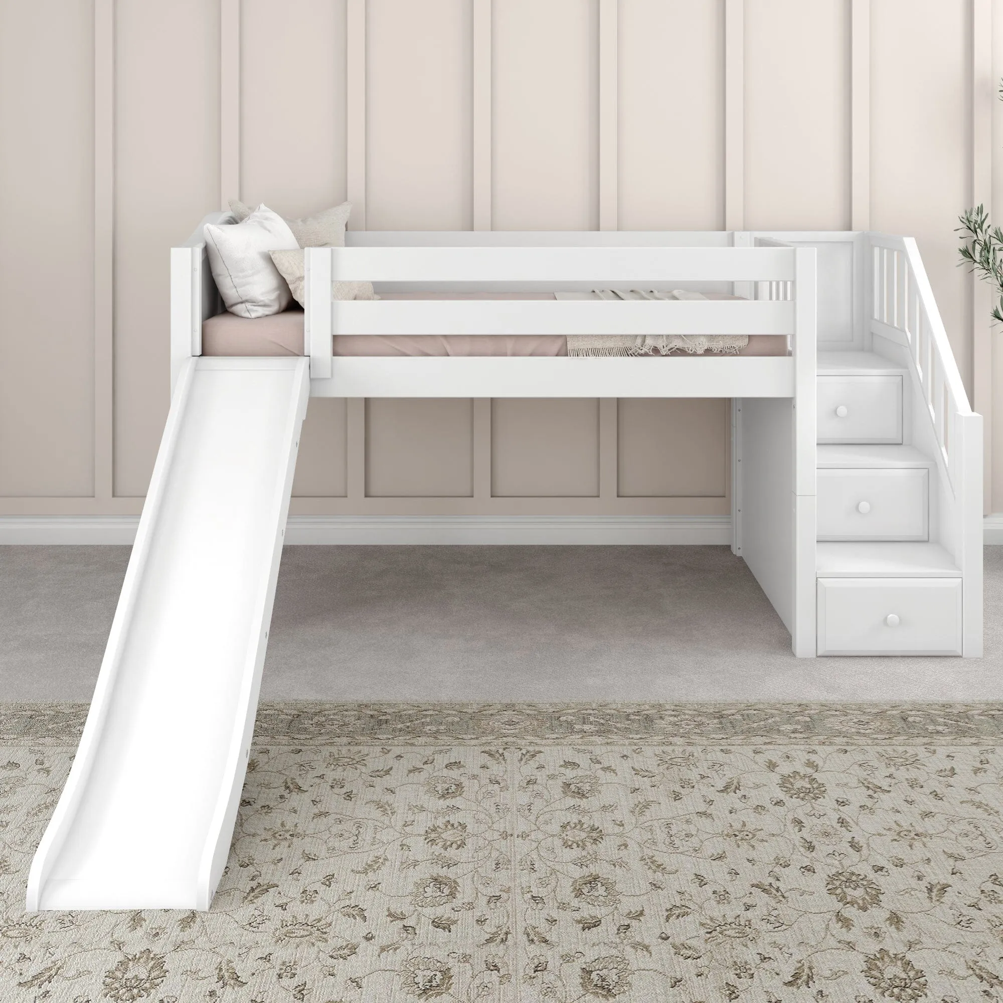 Twin Low Loft Bed with Stairs and Slide