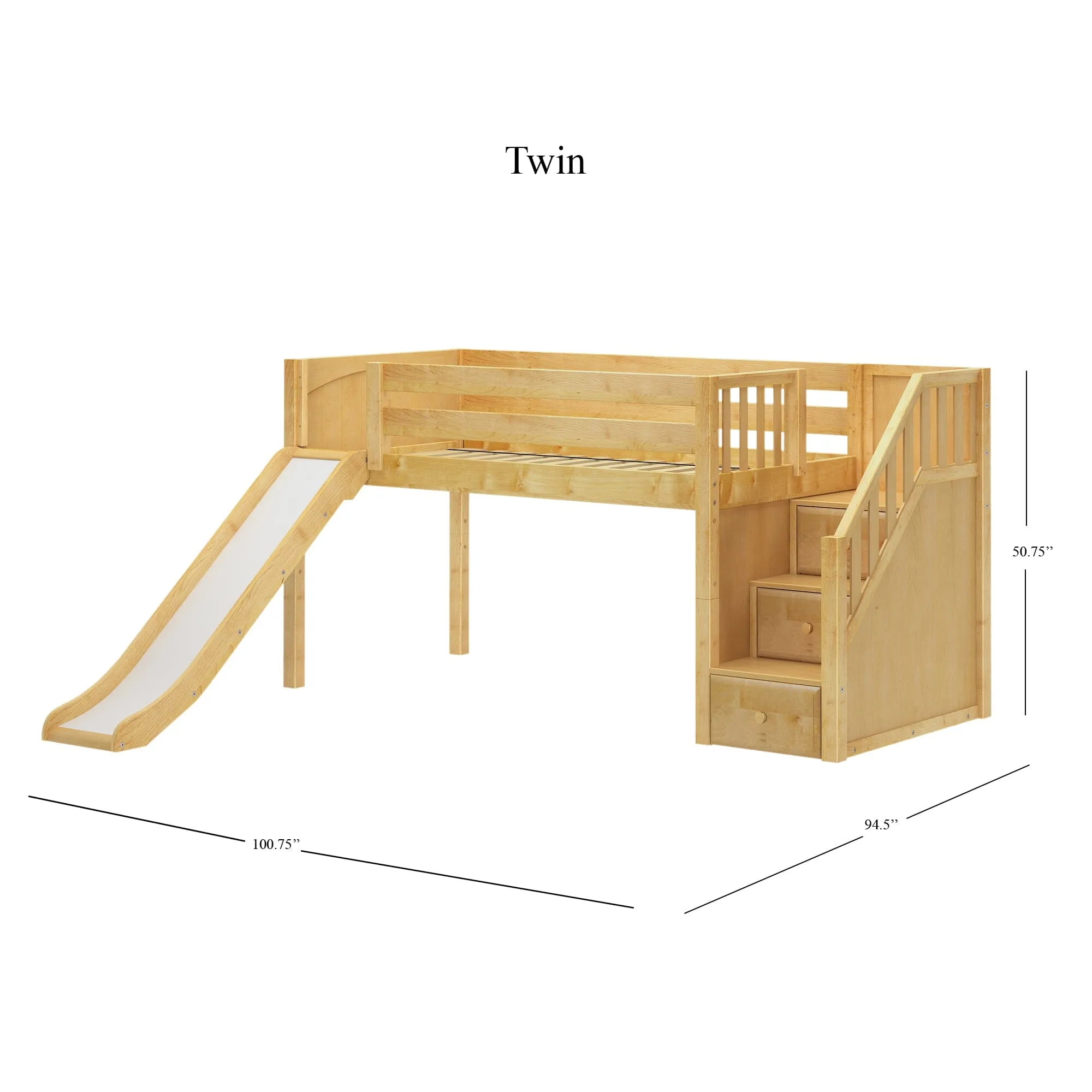 Twin Low Loft Bed with Stairs and Slide