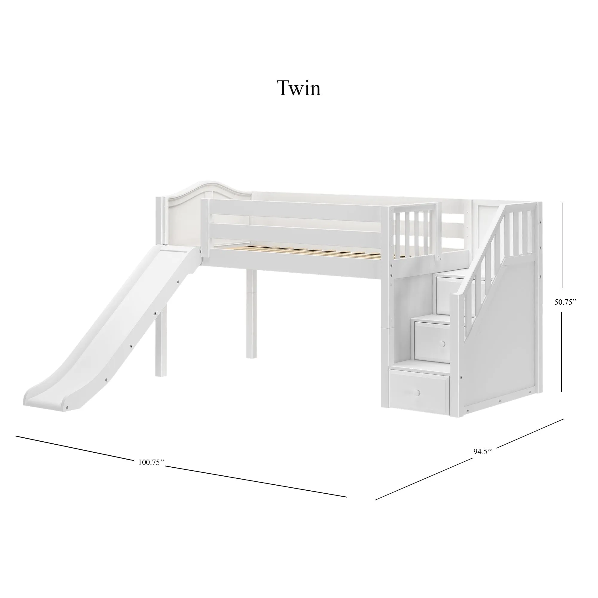 Twin Low Loft Bed with Stairs and Slide