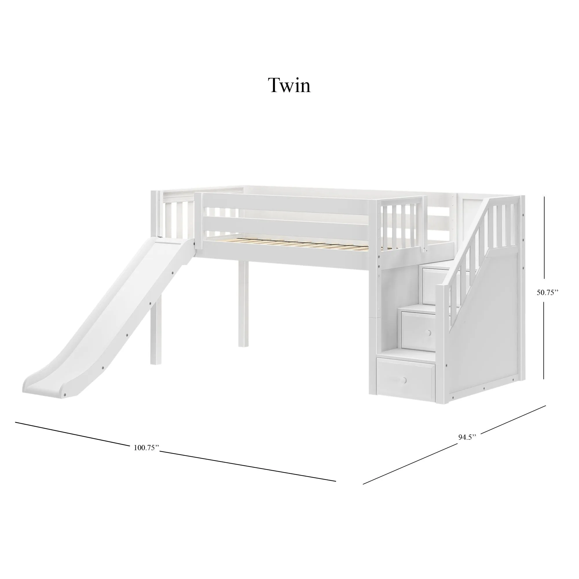 Twin Low Loft Bed with Stairs and Slide