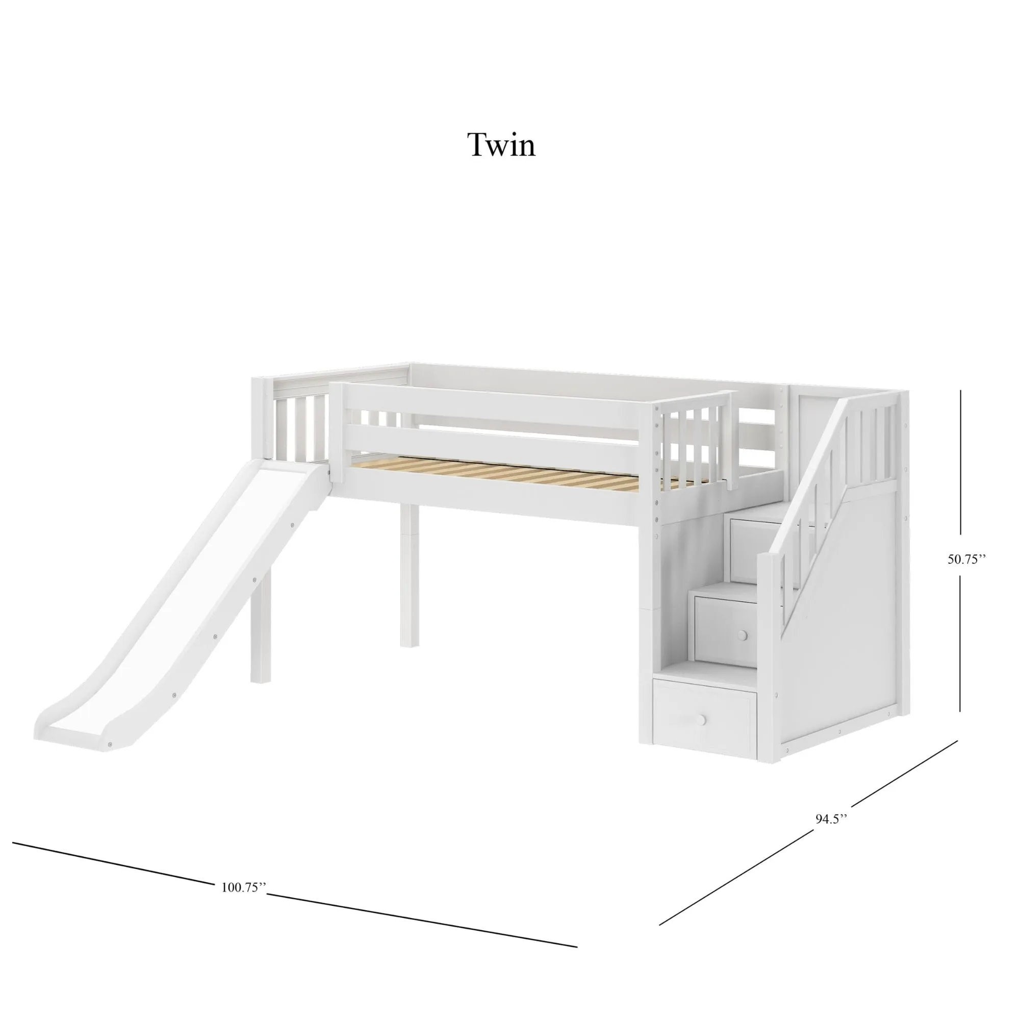 Twin Low Loft Bed with Stairs and Slide