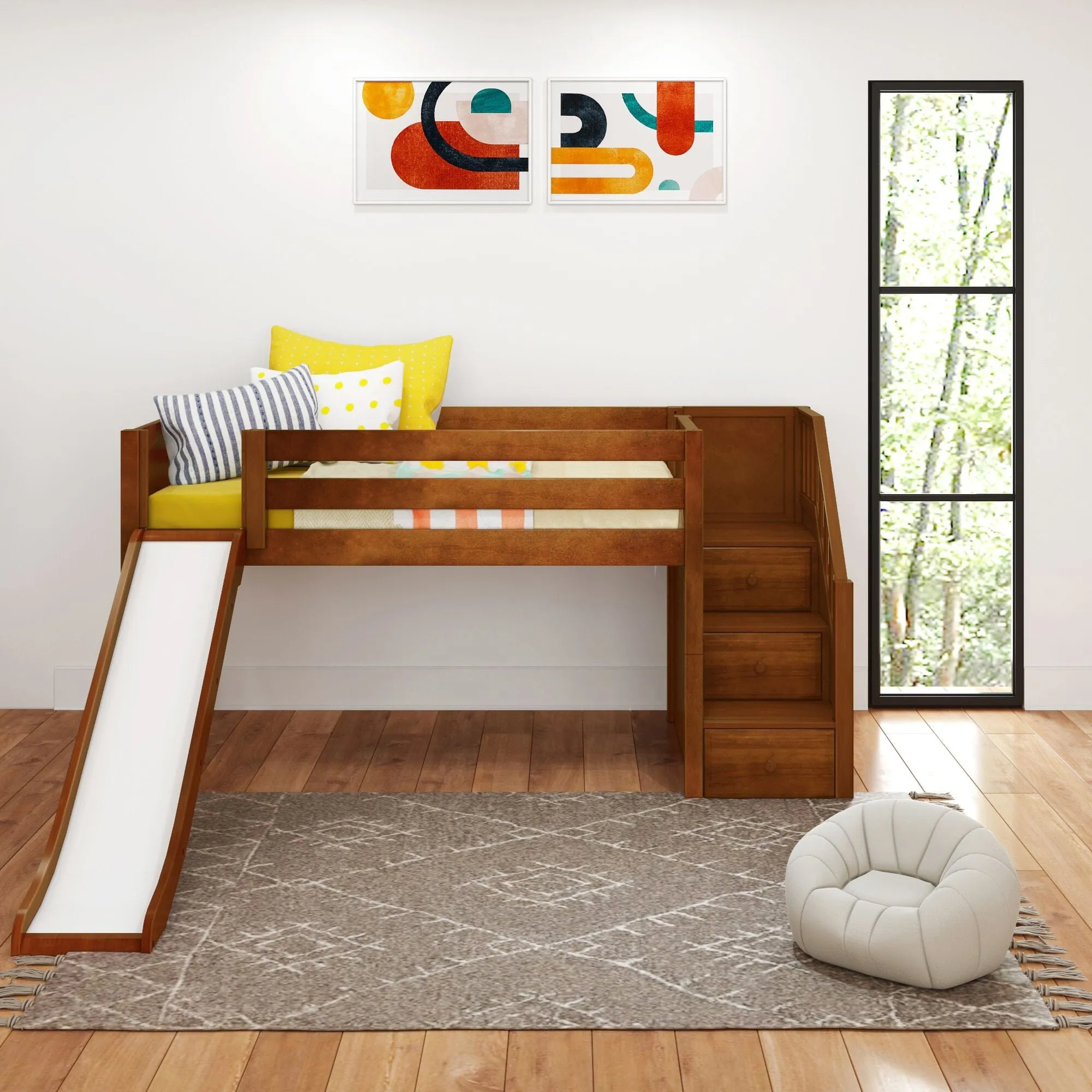 Twin Low Loft Bed with Stairs and Slide