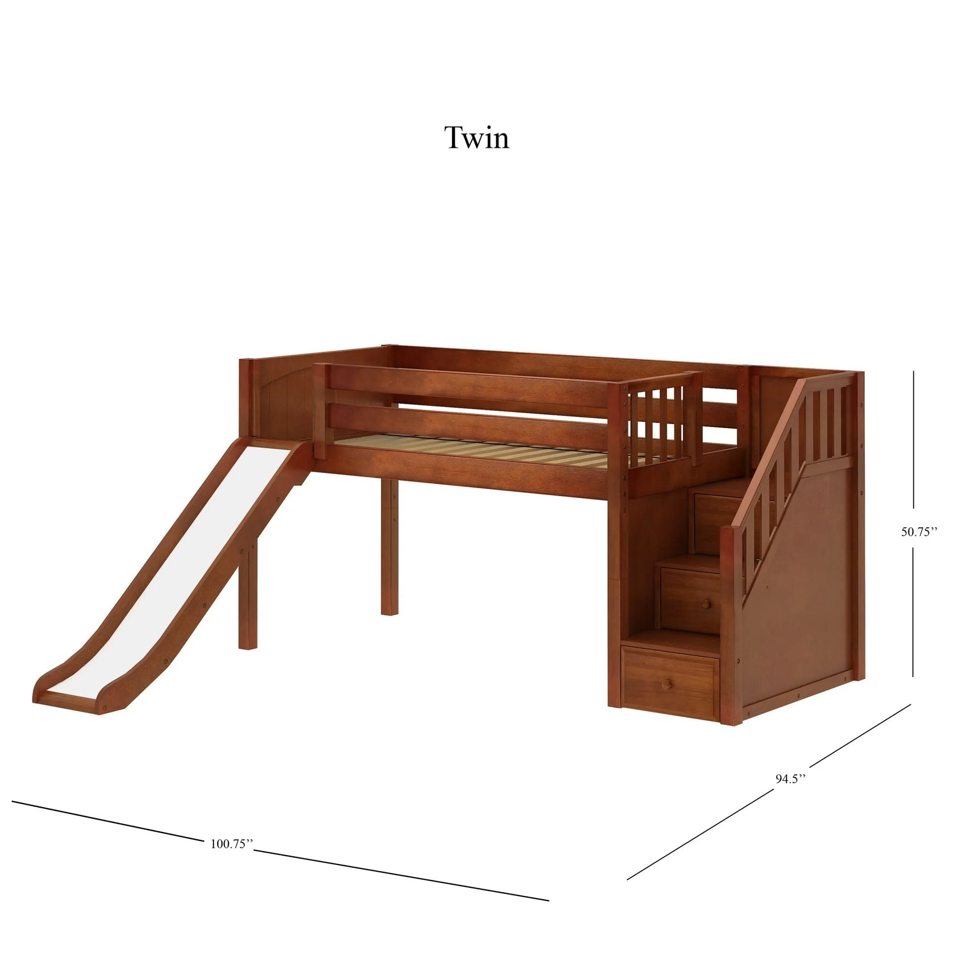 Twin Low Loft Bed with Stairs and Slide