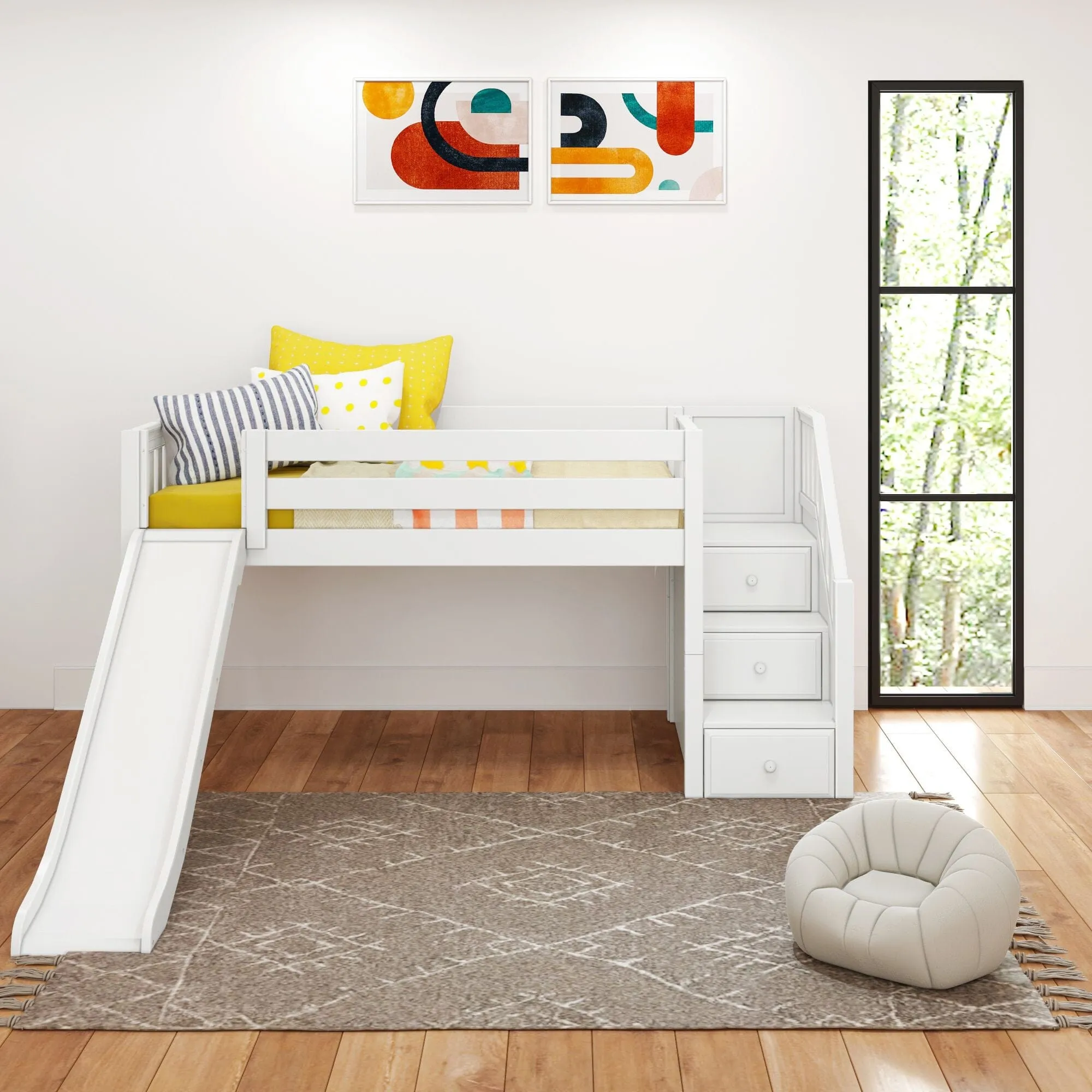 Twin Low Loft Bed with Stairs and Slide