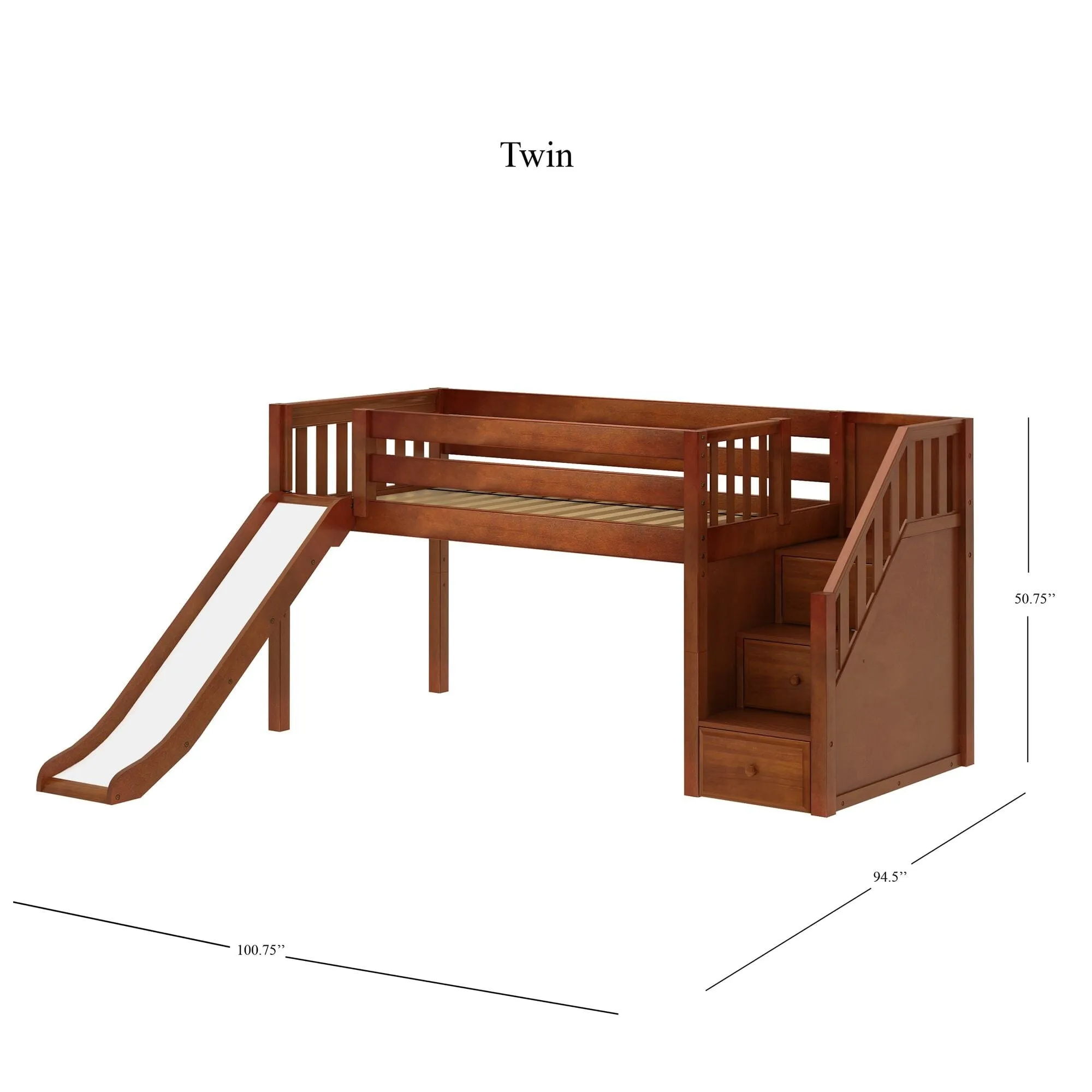 Twin Low Loft Bed with Stairs and Slide