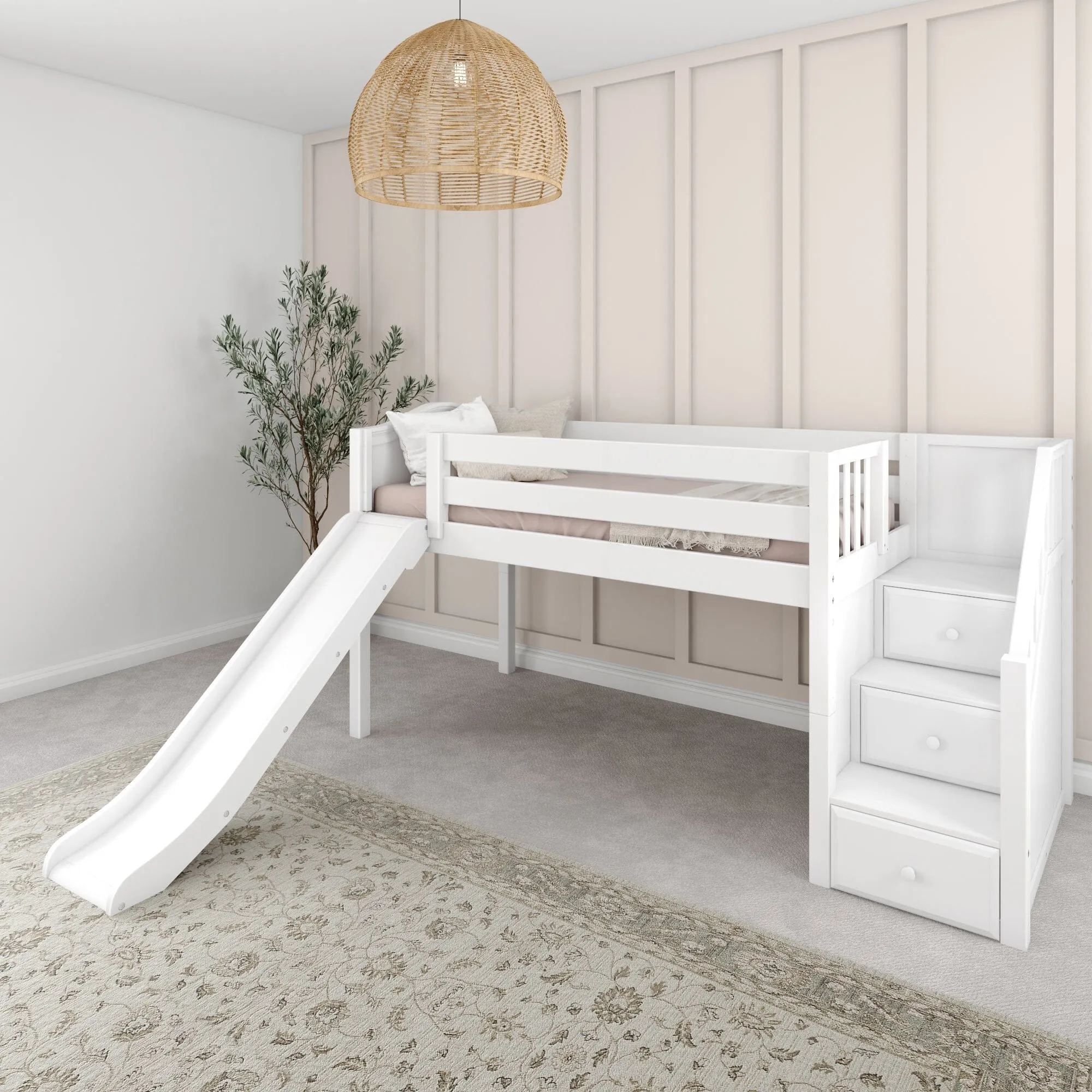 Twin Low Loft Bed with Stairs and Slide