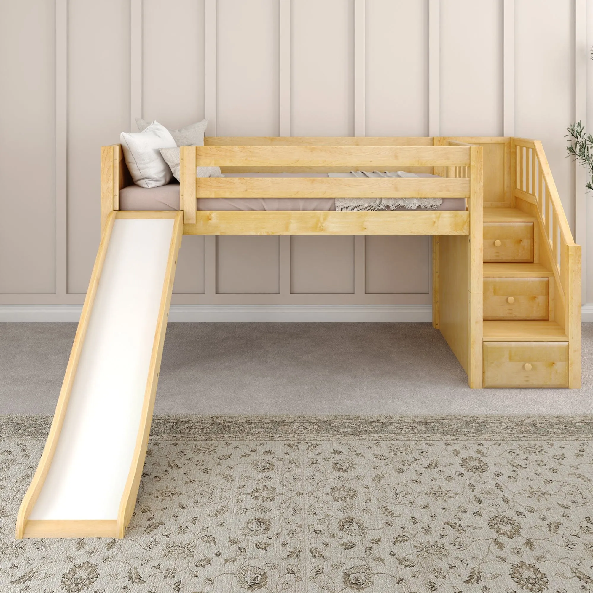 Twin Low Loft Bed with Stairs and Slide