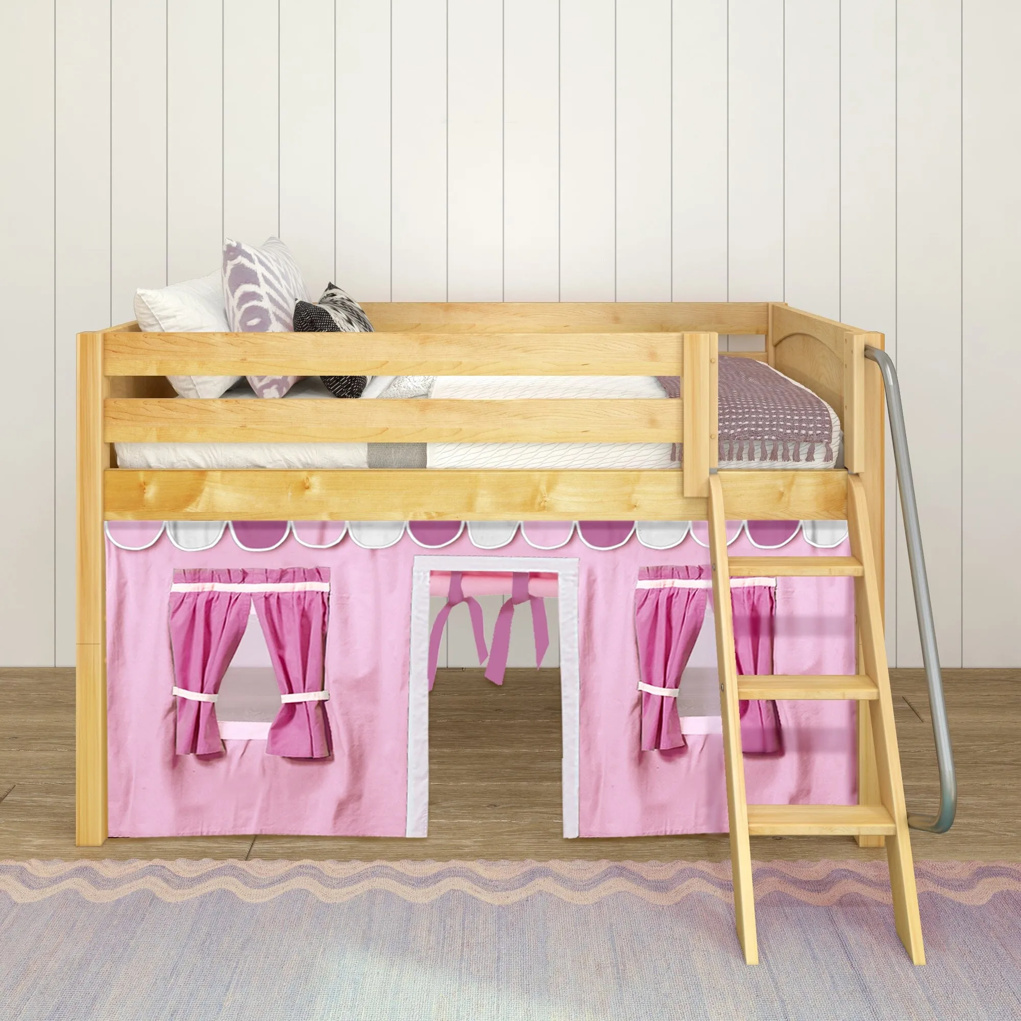 Twin Low Loft Bed with Underbed Curtain and Ladder