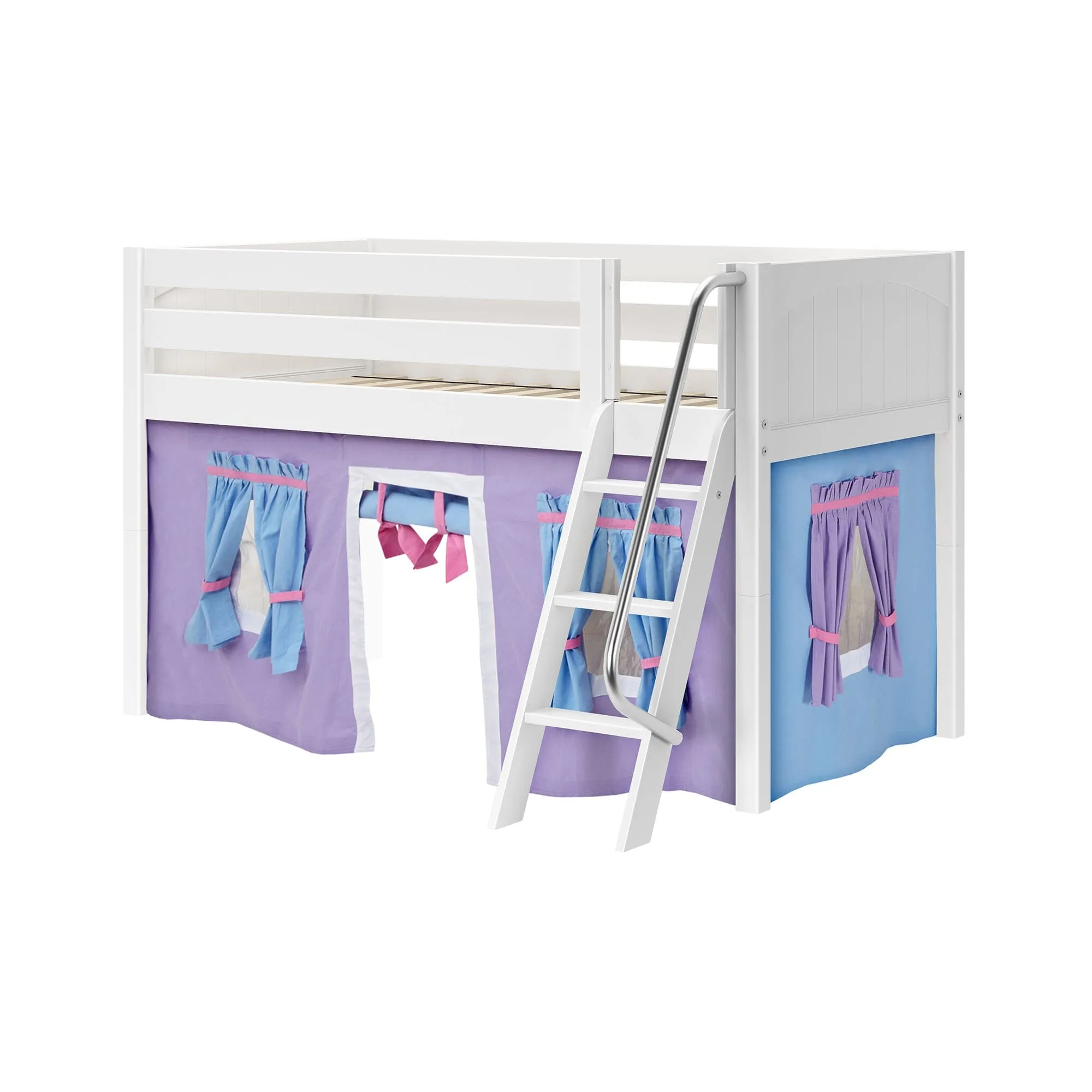 Twin Low Loft Bed with Underbed Curtain and Ladder