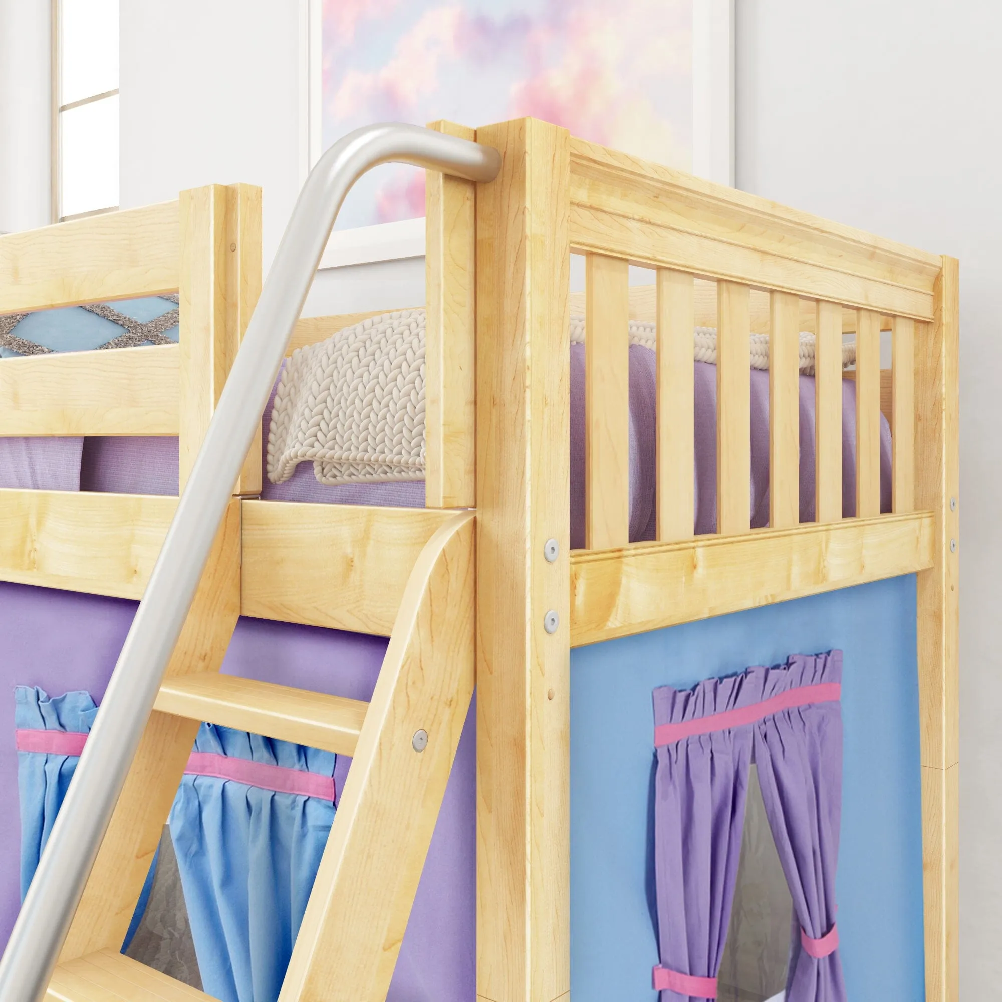 Twin Low Loft Bed with Underbed Curtain and Ladder