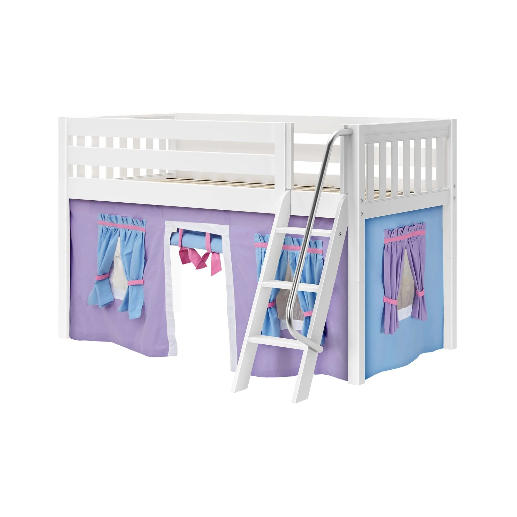 Twin Low Loft Bed with Underbed Curtain and Ladder