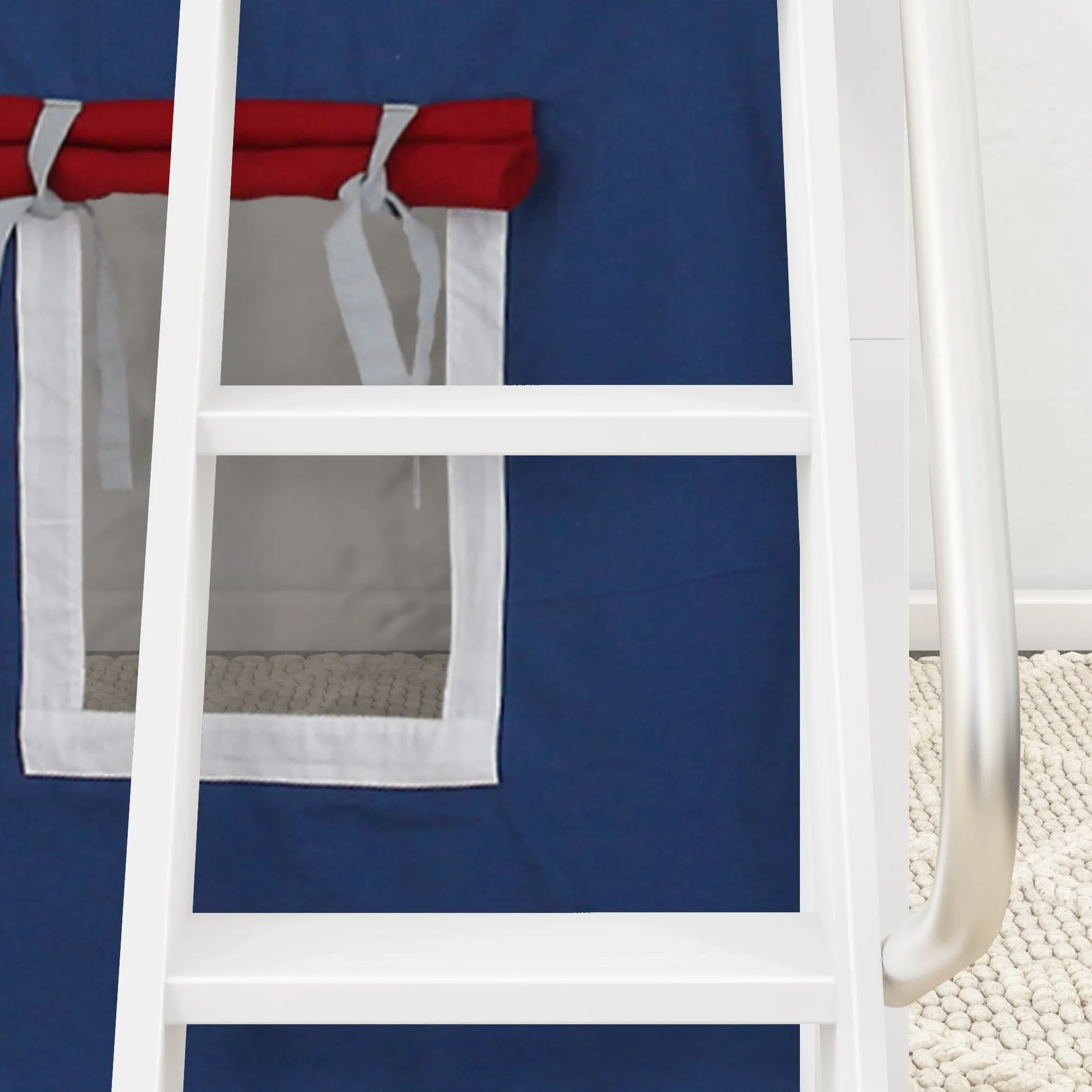 Twin Low Loft Bed with Underbed Curtain and Ladder