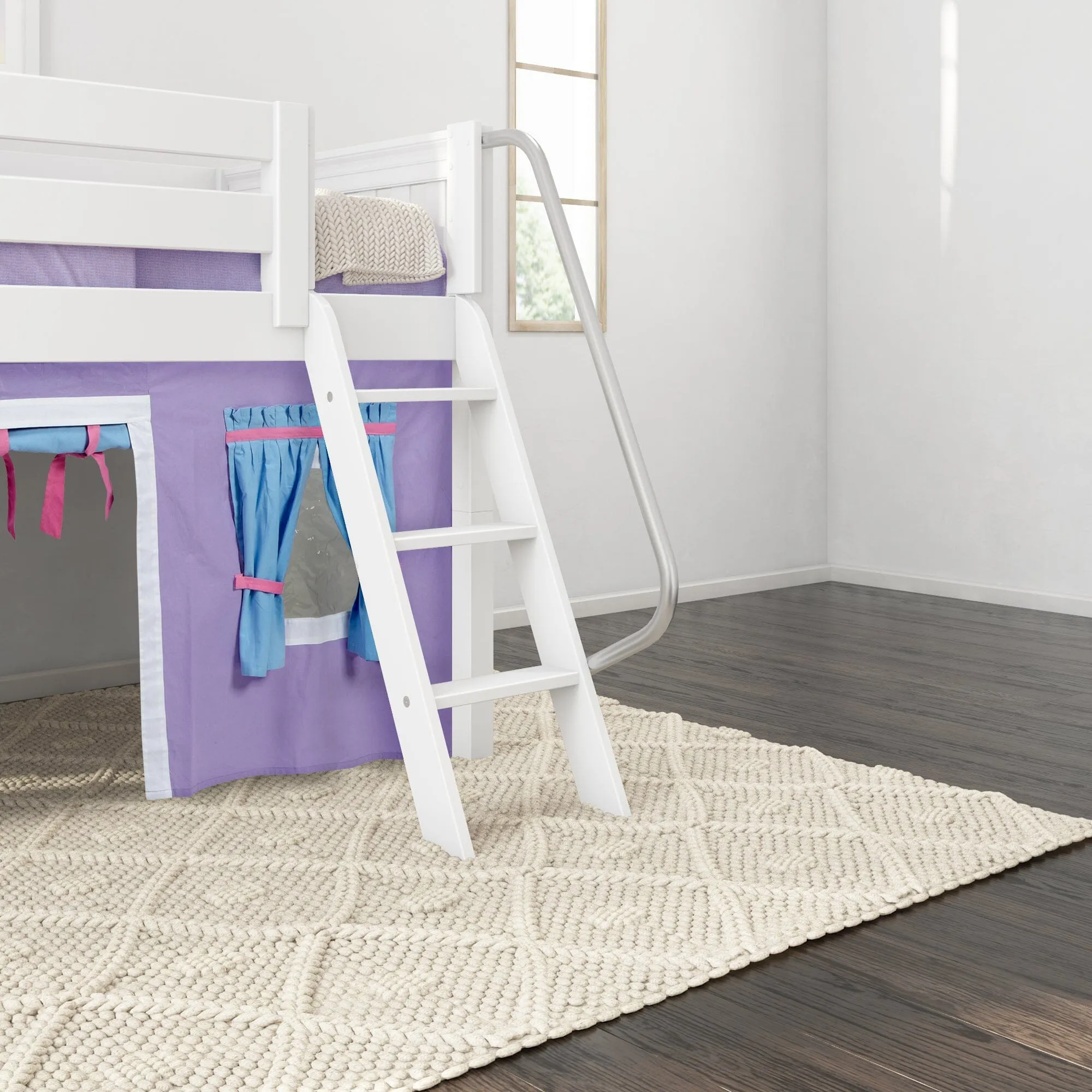 Twin Low Loft Bed with Underbed Curtain and Ladder