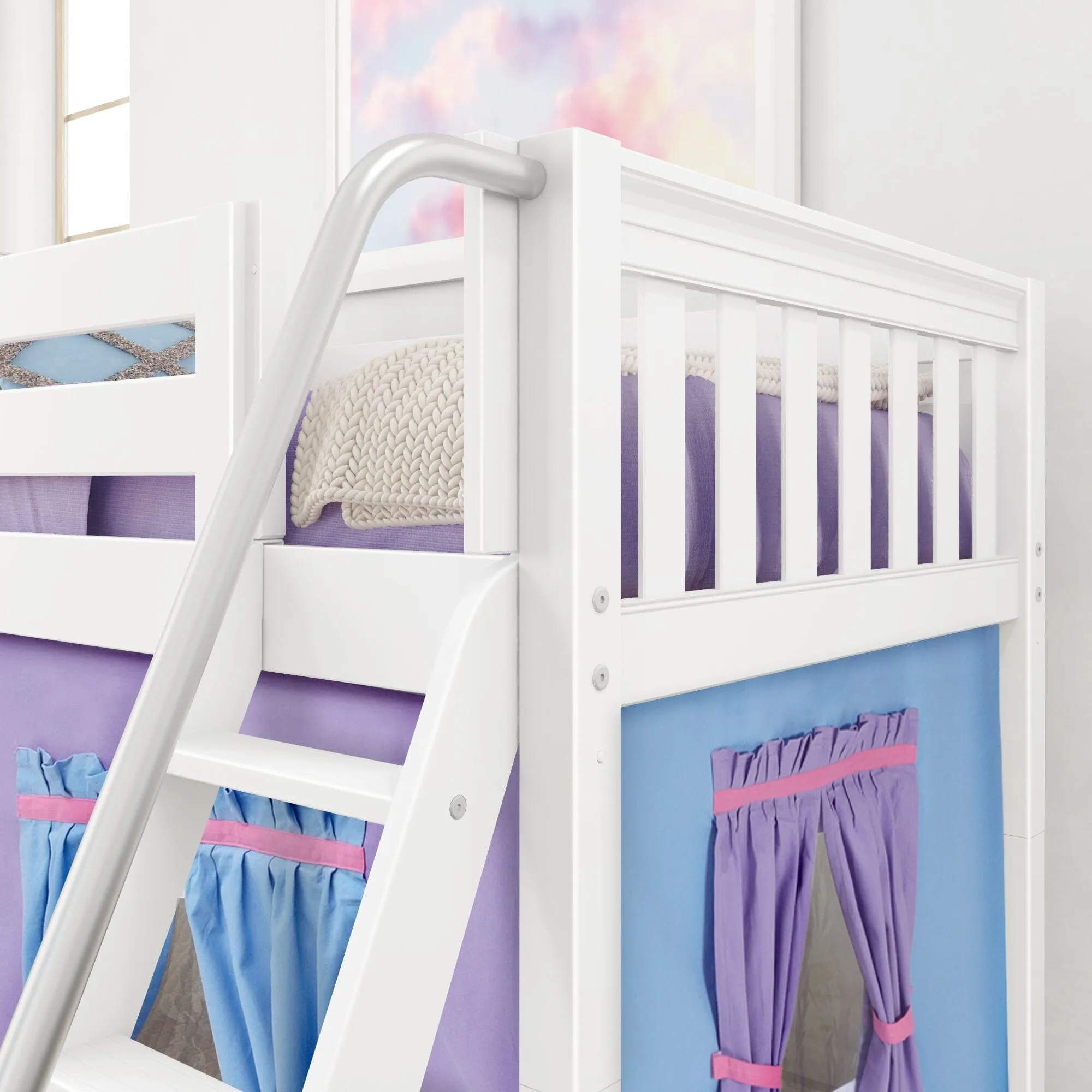 Twin Low Loft Bed with Underbed Curtain and Ladder