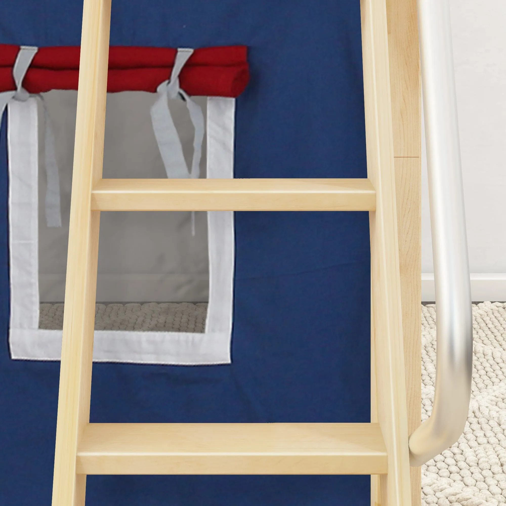 Twin Low Loft Bed with Underbed Curtain and Ladder