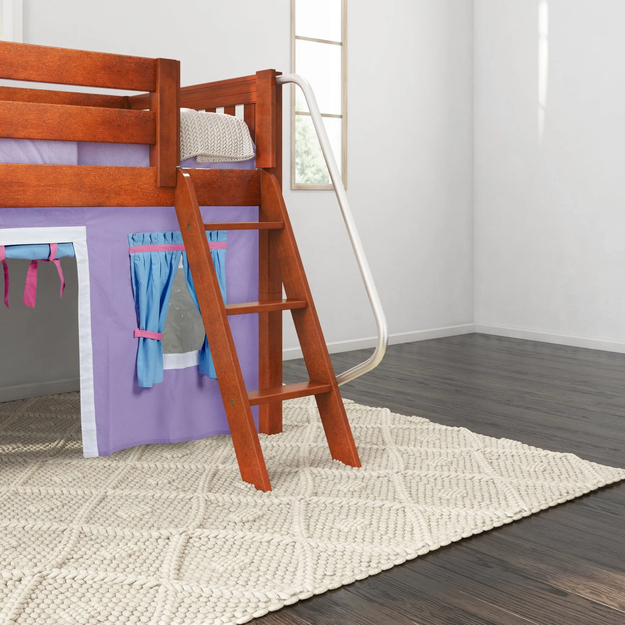 Twin Low Loft Bed with Underbed Curtain and Ladder