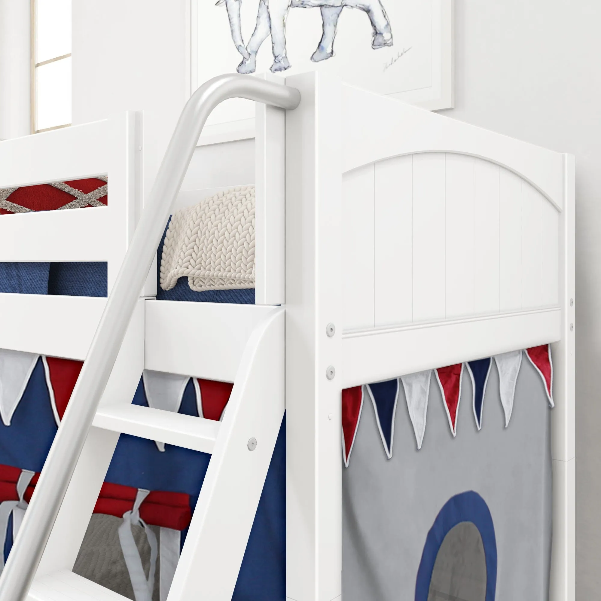 Twin Low Loft Bed with Underbed Curtain and Ladder