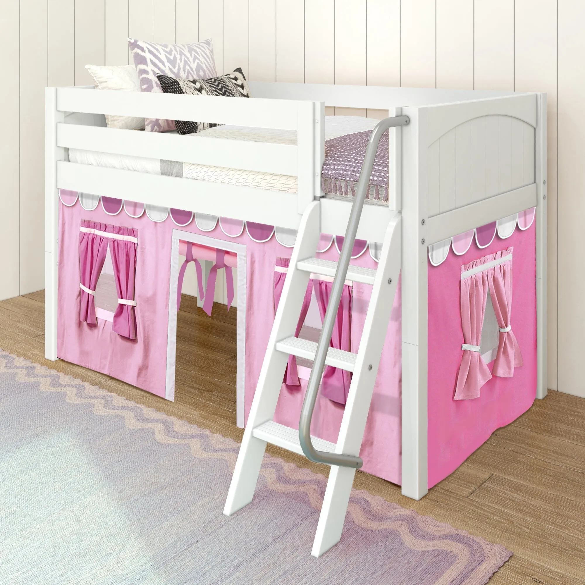 Twin Low Loft Bed with Underbed Curtain and Ladder