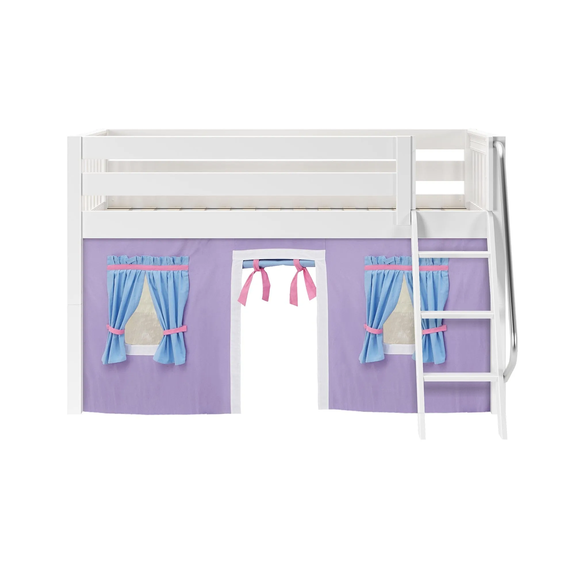 Twin Low Loft Bed with Underbed Curtain and Ladder