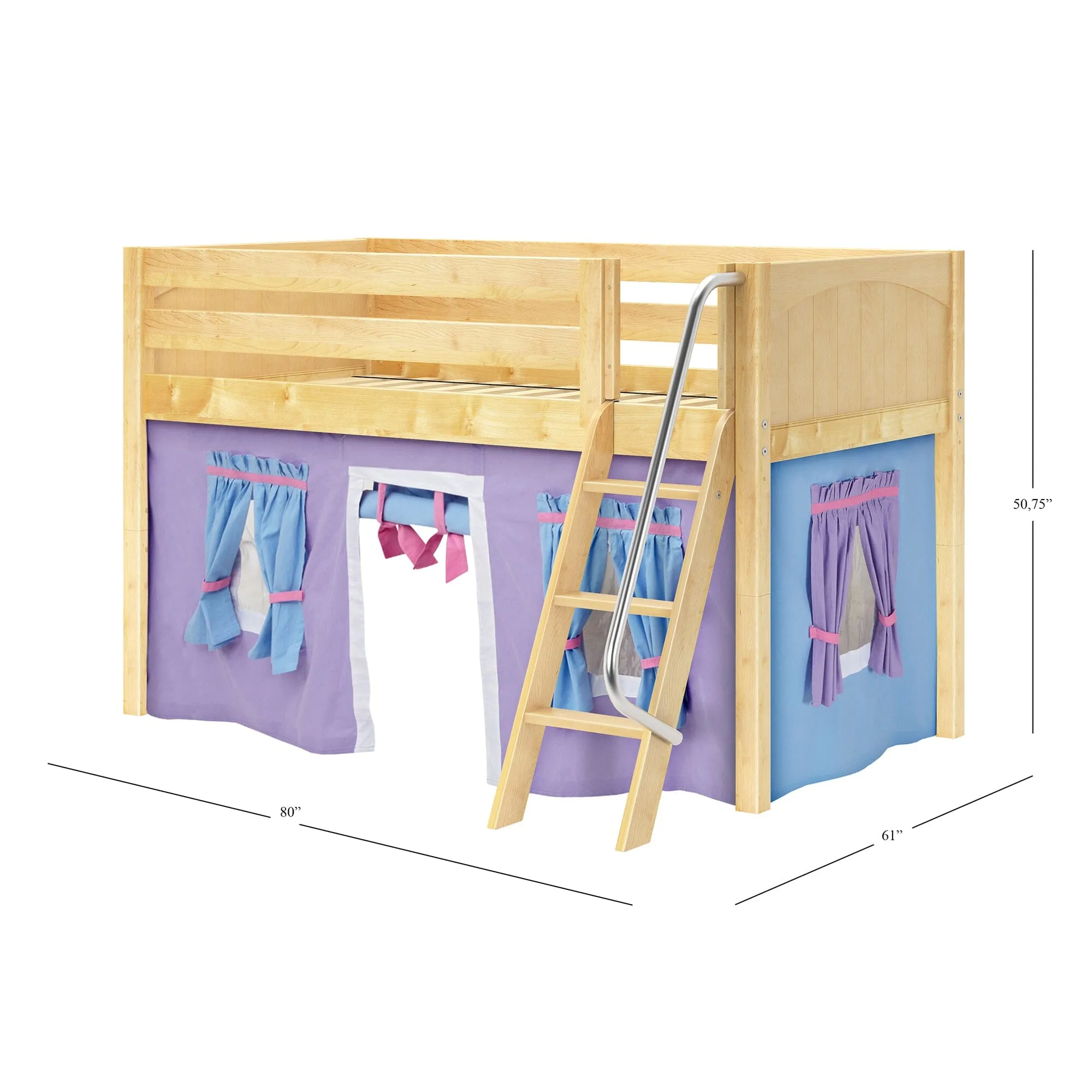 Twin Low Loft Bed with Underbed Curtain and Ladder