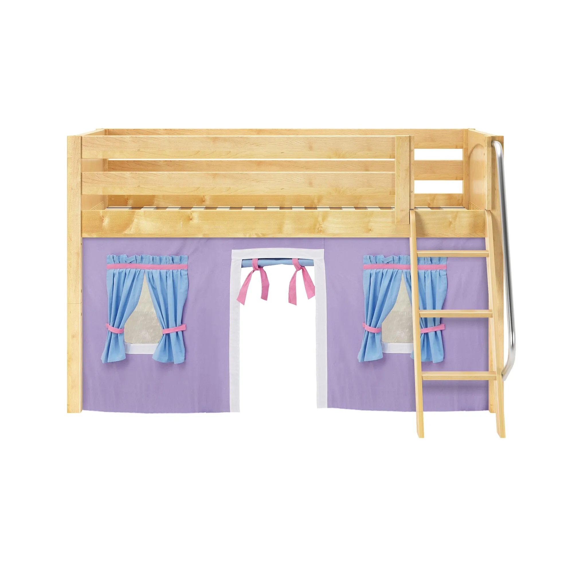 Twin Low Loft Bed with Underbed Curtain and Ladder