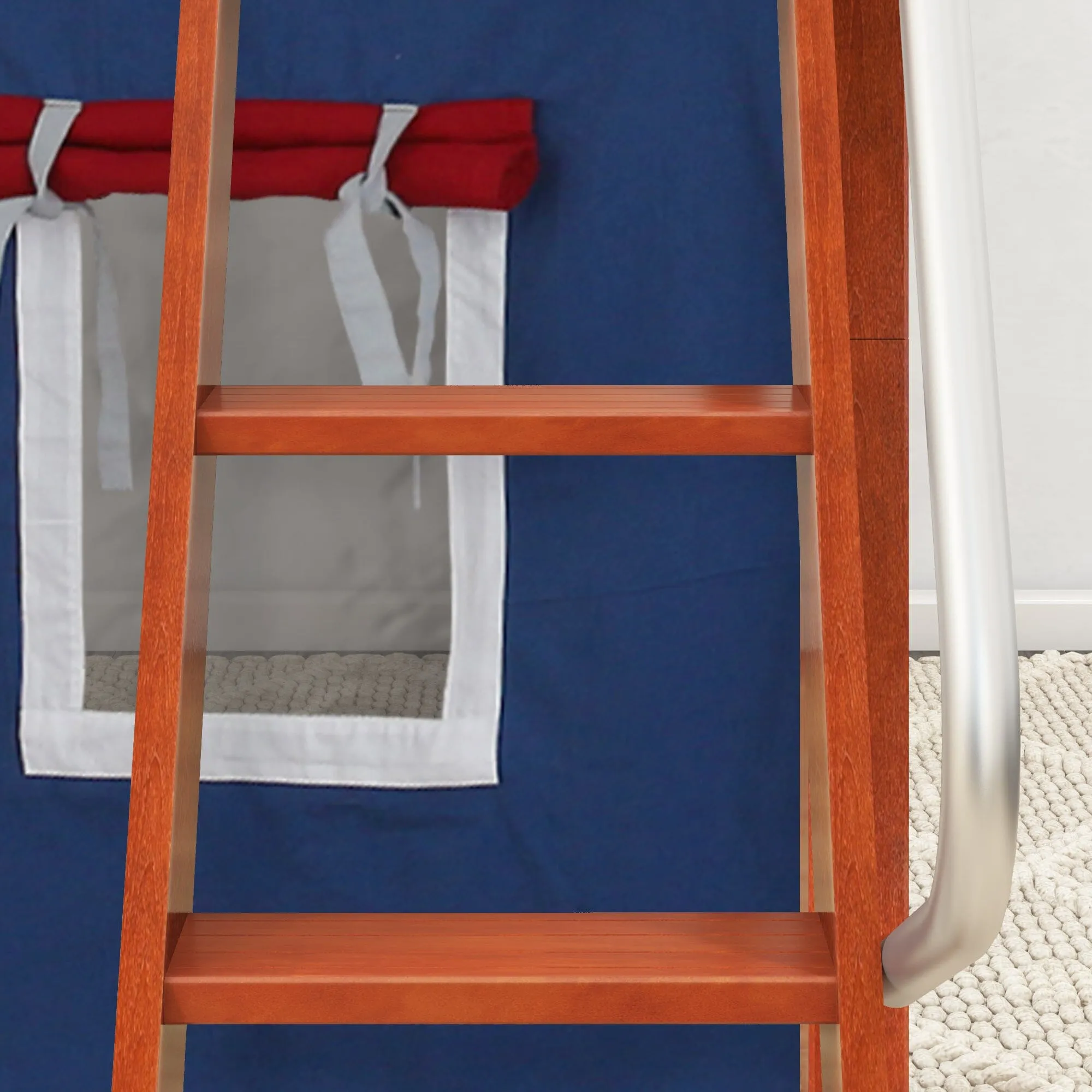 Twin Low Loft Bed with Underbed Curtain and Ladder