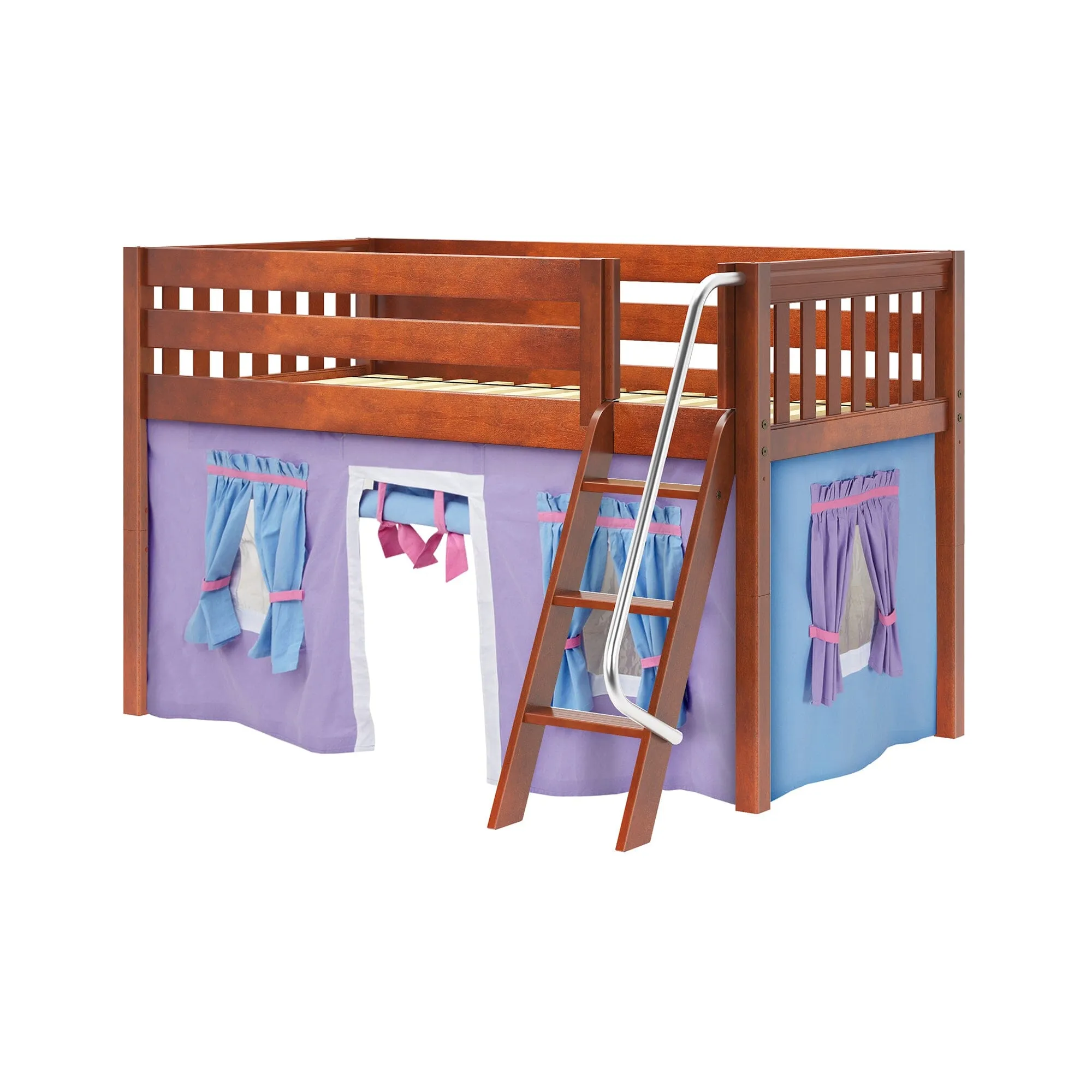 Twin Low Loft Bed with Underbed Curtain and Ladder