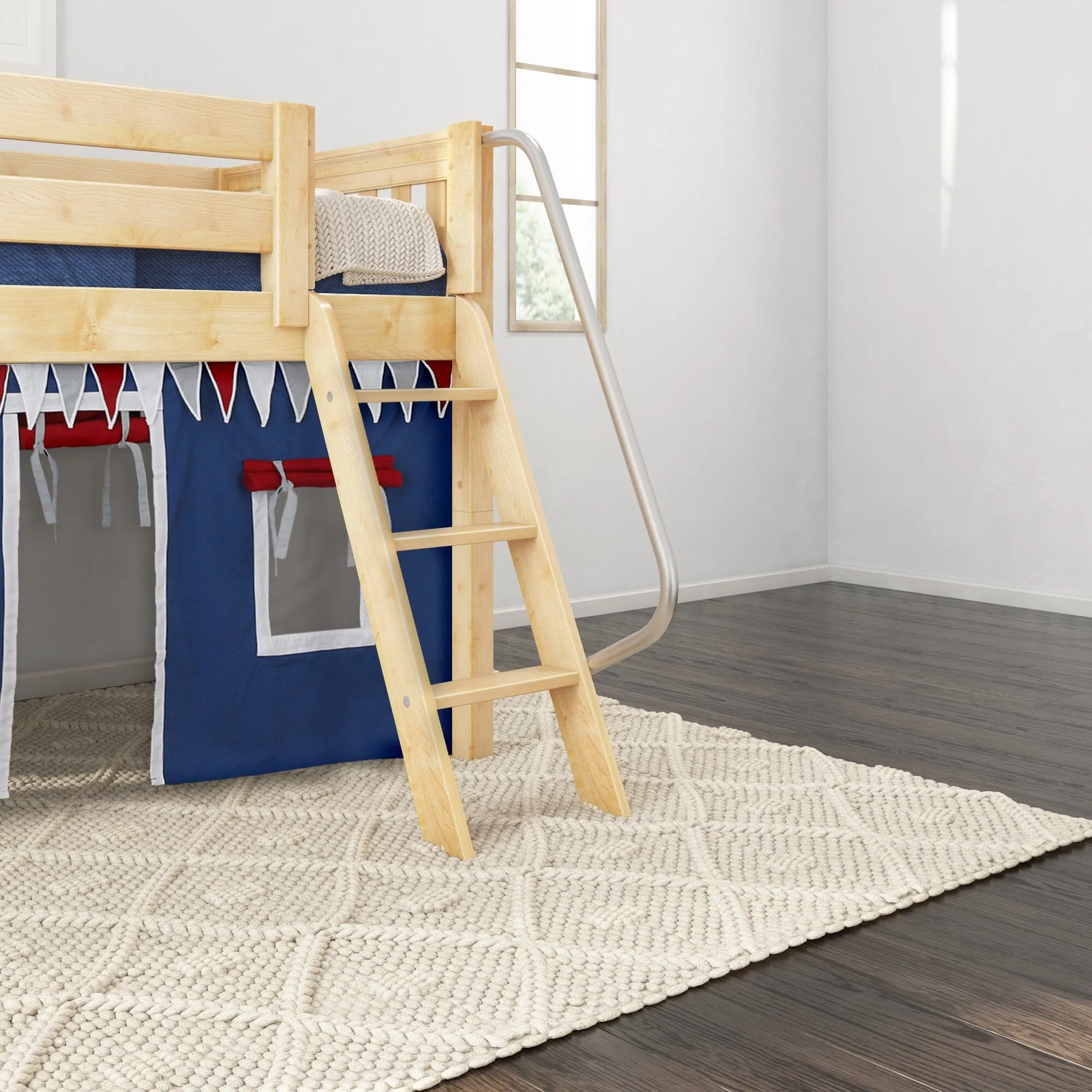 Twin Low Loft Bed with Underbed Curtain and Ladder